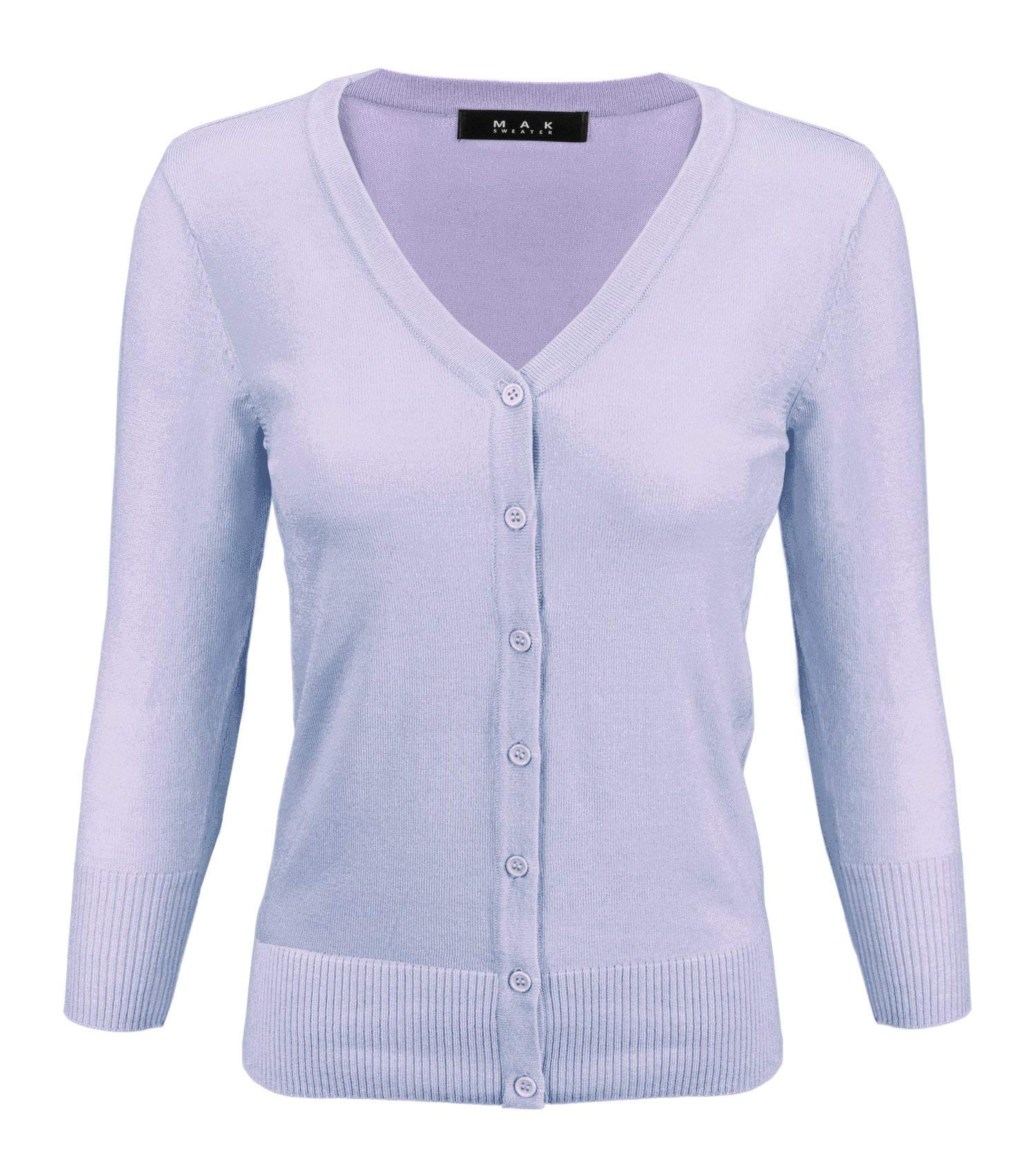 YEMAKWomen's Knit Cardigan Sweater – 3/4 Sleeve V-Neck Basic Classic Casual Button Down Soft Lightweight Top (S-3XL)