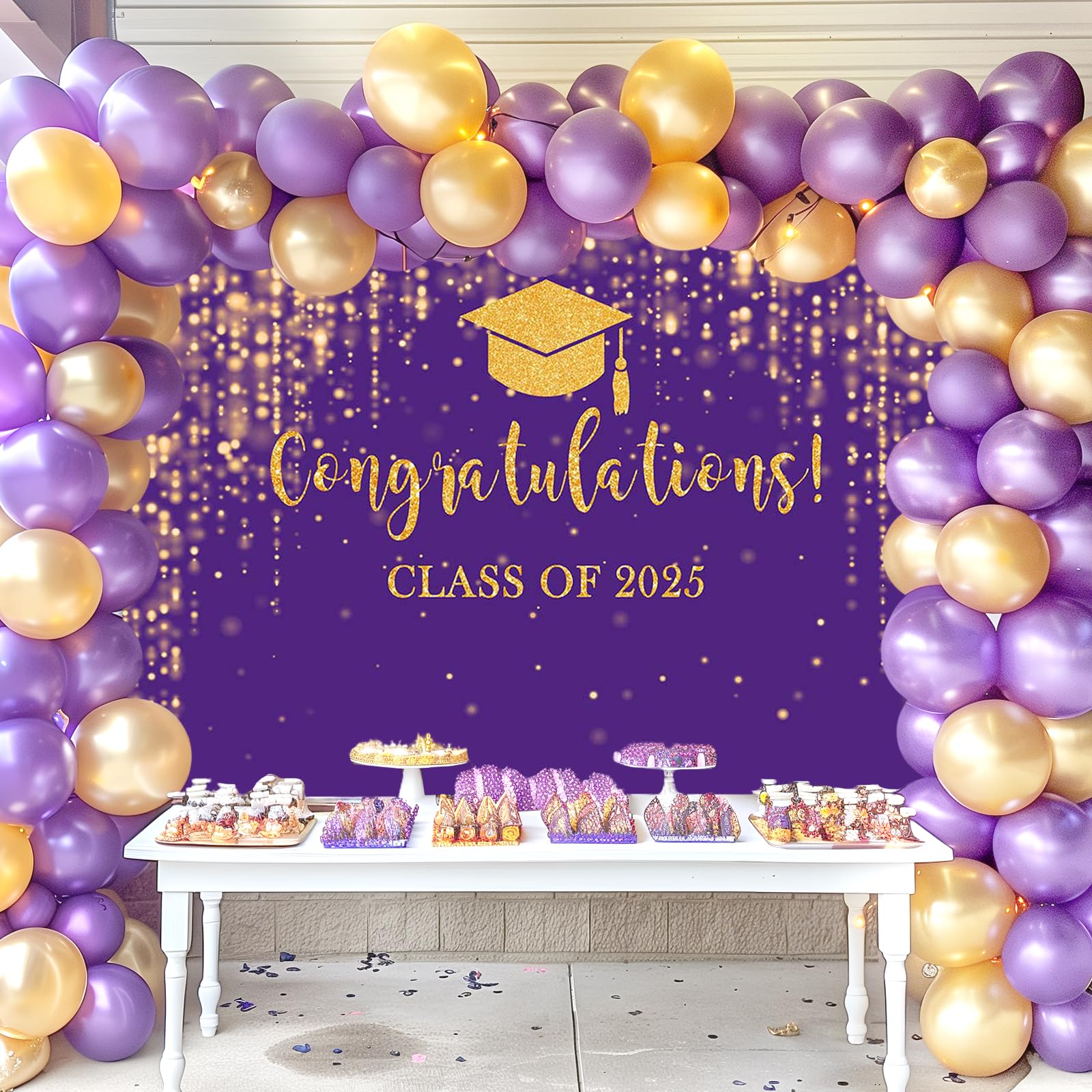 Mocsicka Class of 2025 Backdrop Purple Gold Glitter Bokeh Graduation Party Background 2025 Congrats Grad Prom Party Cake Table Decoration Photo Booth Props (10x7ft)