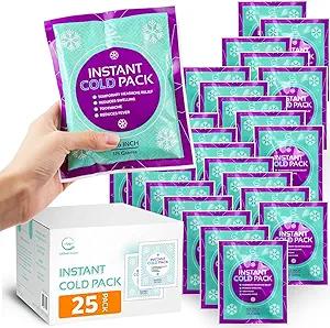 Disposable Instant Ice Cold Pack for Injuries – 25 Pack | Cold Compress Ice Pack for Pain Relief, First Aid & Outdoor