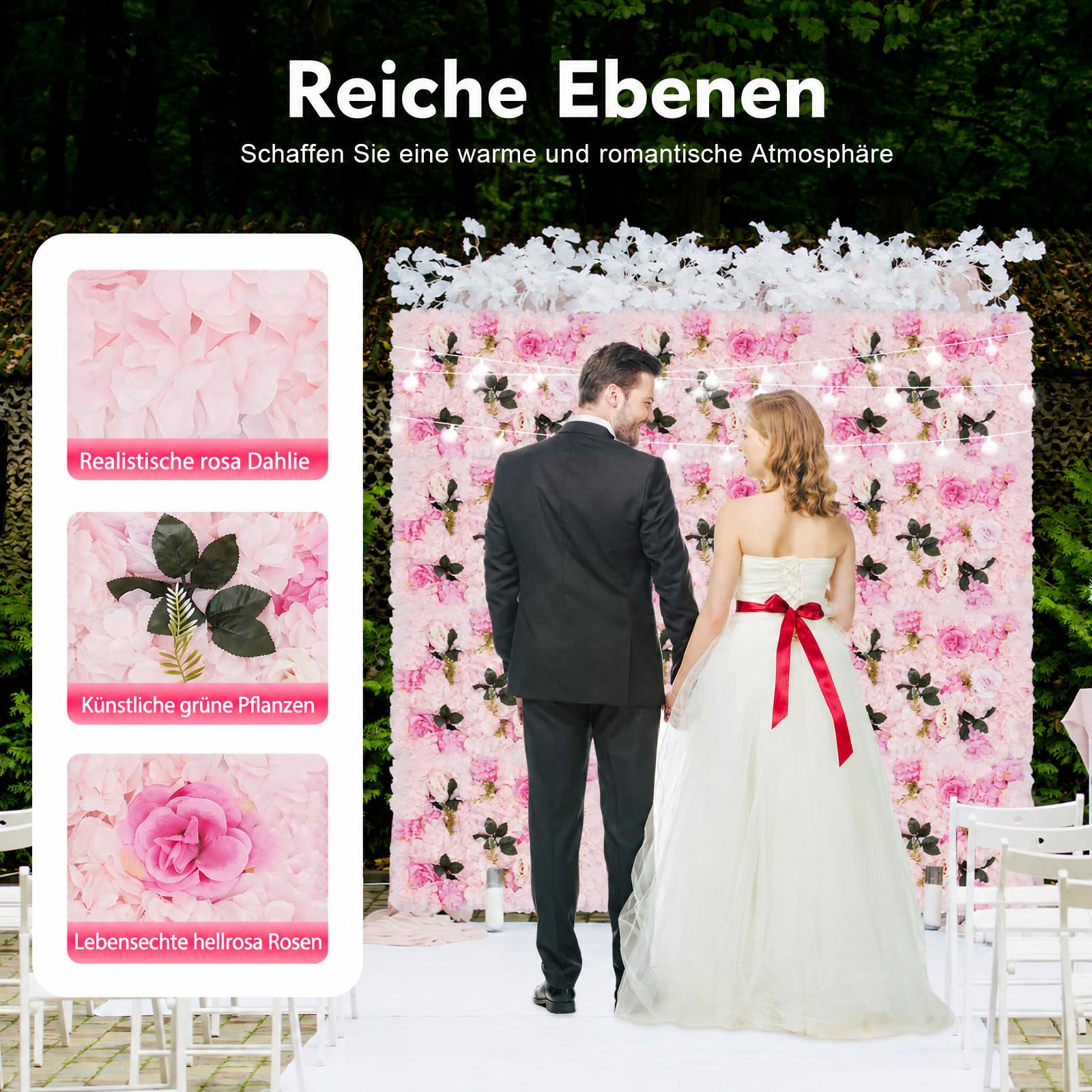 12 Stück 40x60 cm Blumen Wandb mit Einfach Wandmontiert (Hellrosa) | DIY Künstliche Blumen-Wandpaneel Set, Mit Echten Seidenblumen Dahlien und Rosen für Party Hochzeit Hintergrund