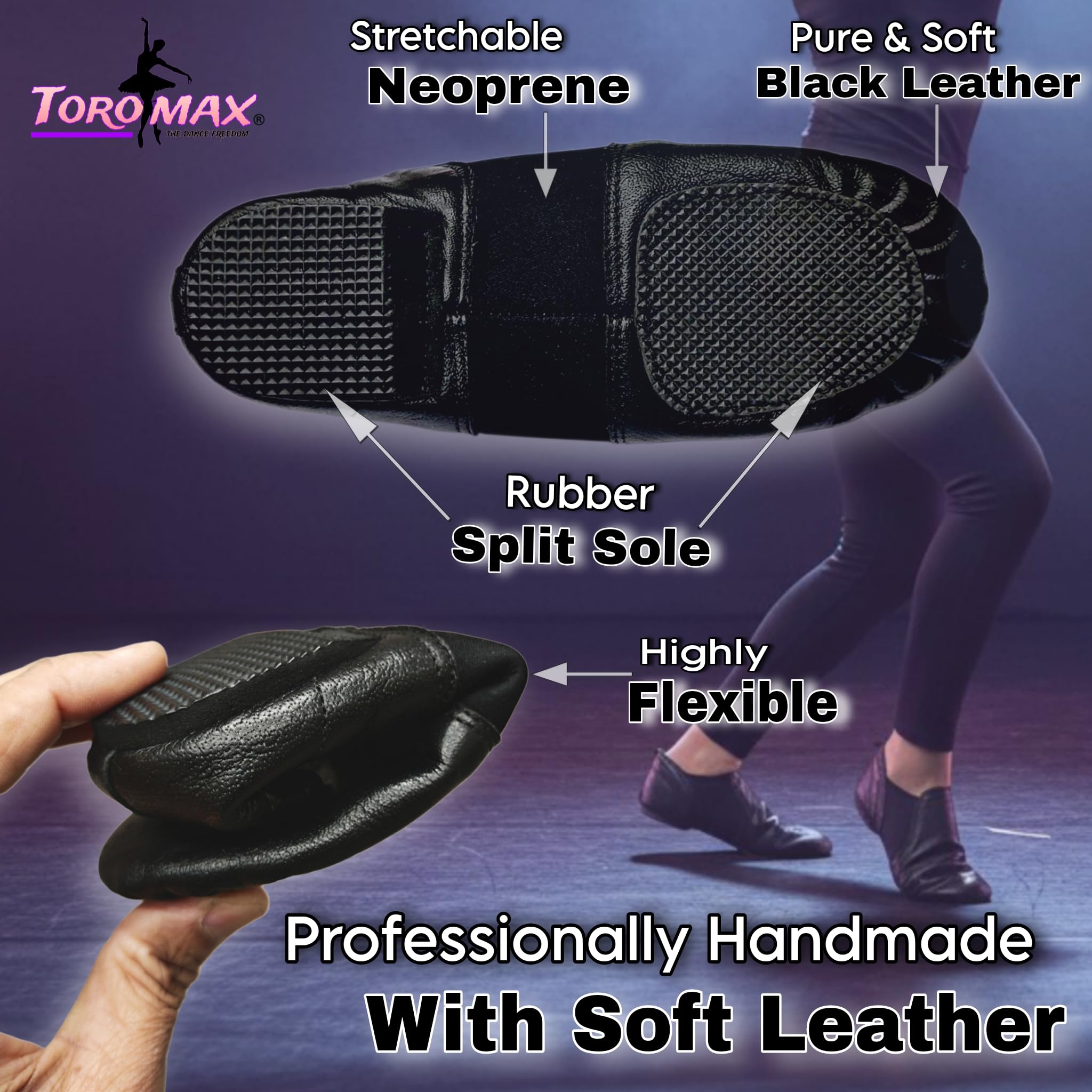 Chaussures de danse jazz super faciles à enfiler en cuir souple et néoprène
