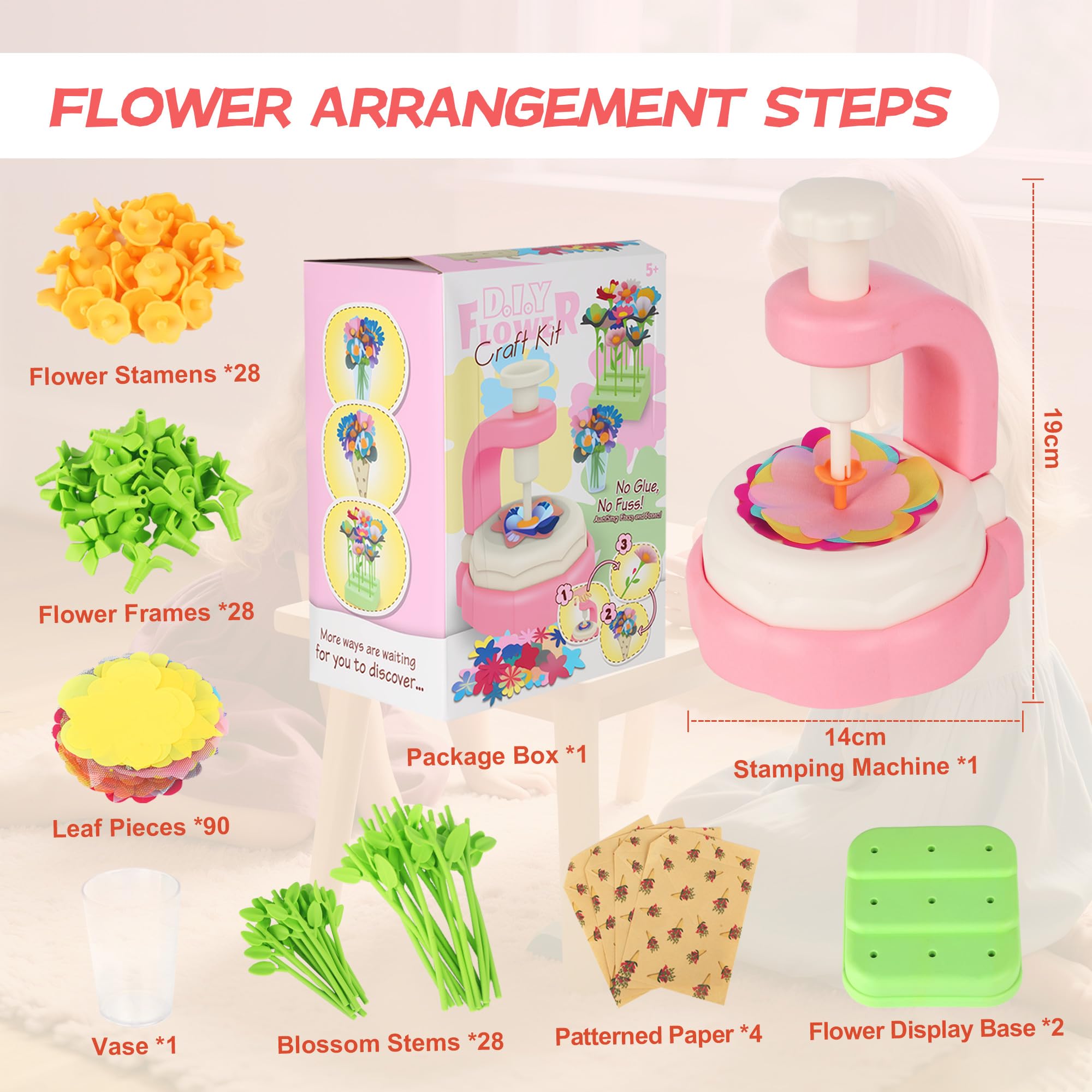 LIAILA Laboratorio dei Fiori, Laboratorio di Bouquet Fai da Te con Macchina Inclusa, Giocattolo Educativo per Ragazze, Lavoretti Creativi Fiori, Kit Creativo per Bambine dai 5 6 7 8 9 10 Anni