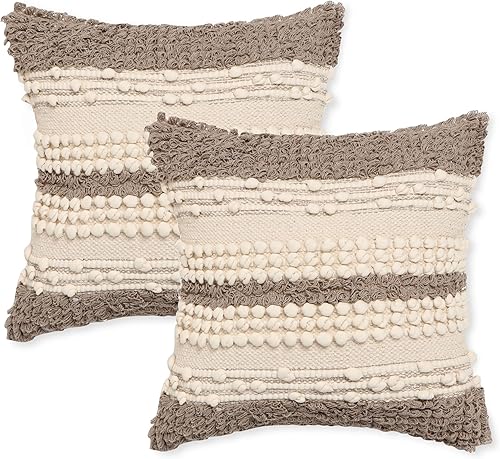 Miniatura 1 de REDEARTH - Juego de 2 fundas de cojín decorativas, con textura, tejidas, copetudas, para casa de campo, sillón, sofá, cama, silla, comedor, patio,