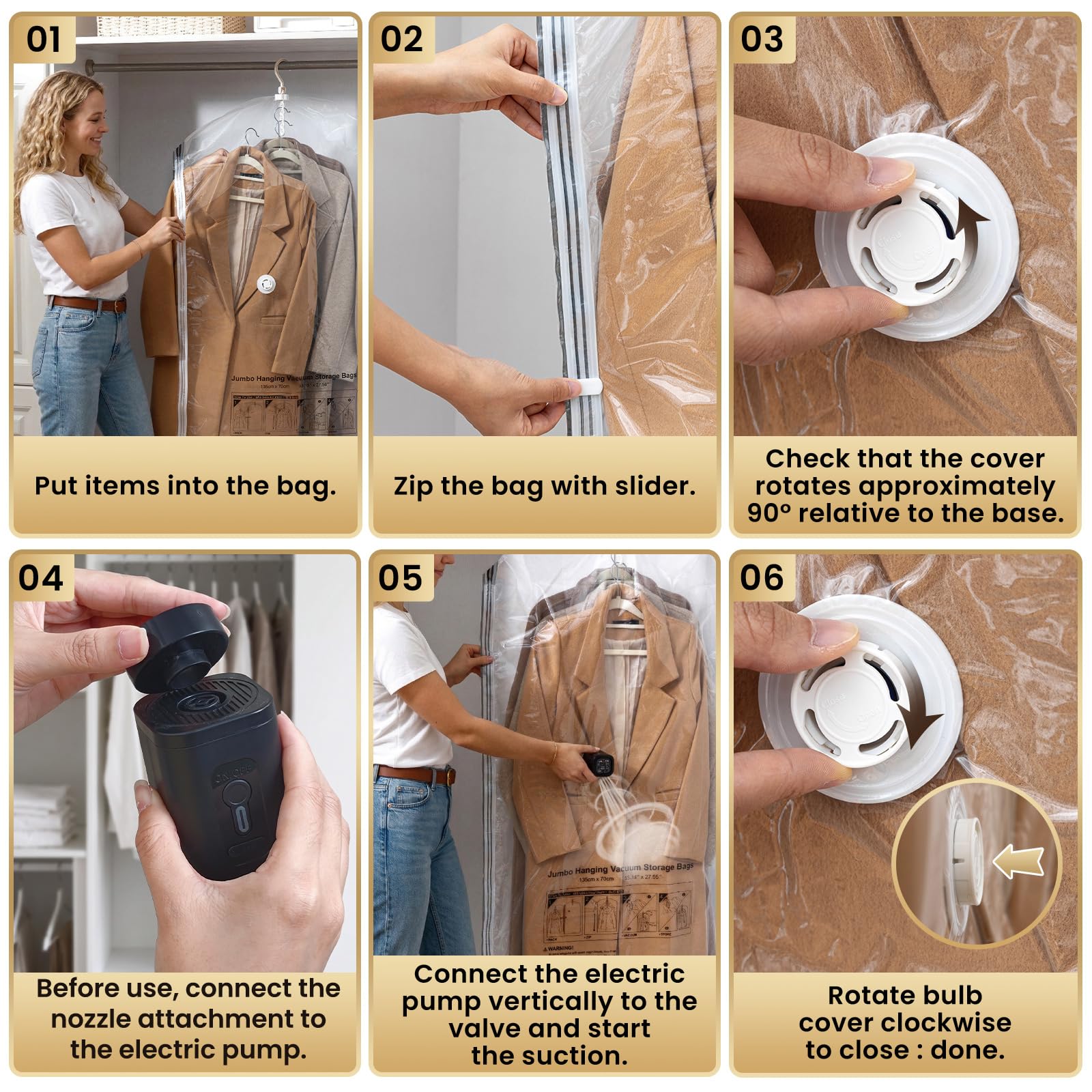 TAILI Bolsas colgantes de almacenamiento al vacío con bomba de aire eléctrica, bolsas de sellado al vacío para ropa, viajes, perchas de ahorro de espacio para ropa, abrigos, trajes y chaquetas, juego