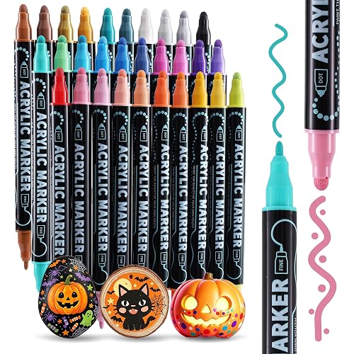 nauets 30 Colors Precision Dual Tip Acrylic Paint Markers Pens - Dot & Fine