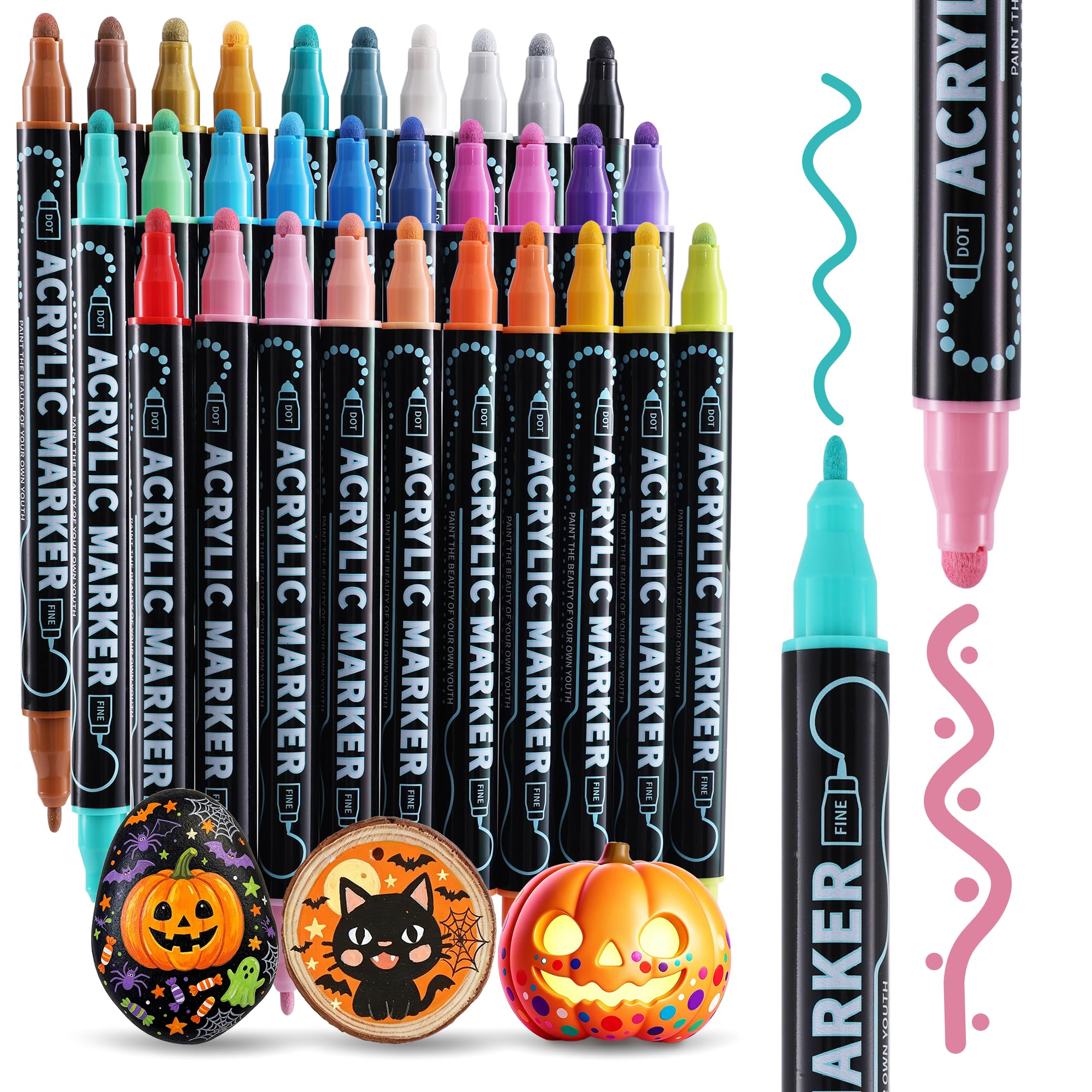 30 Color Acrylic Paint Markers - Dual Tip Pens -1
