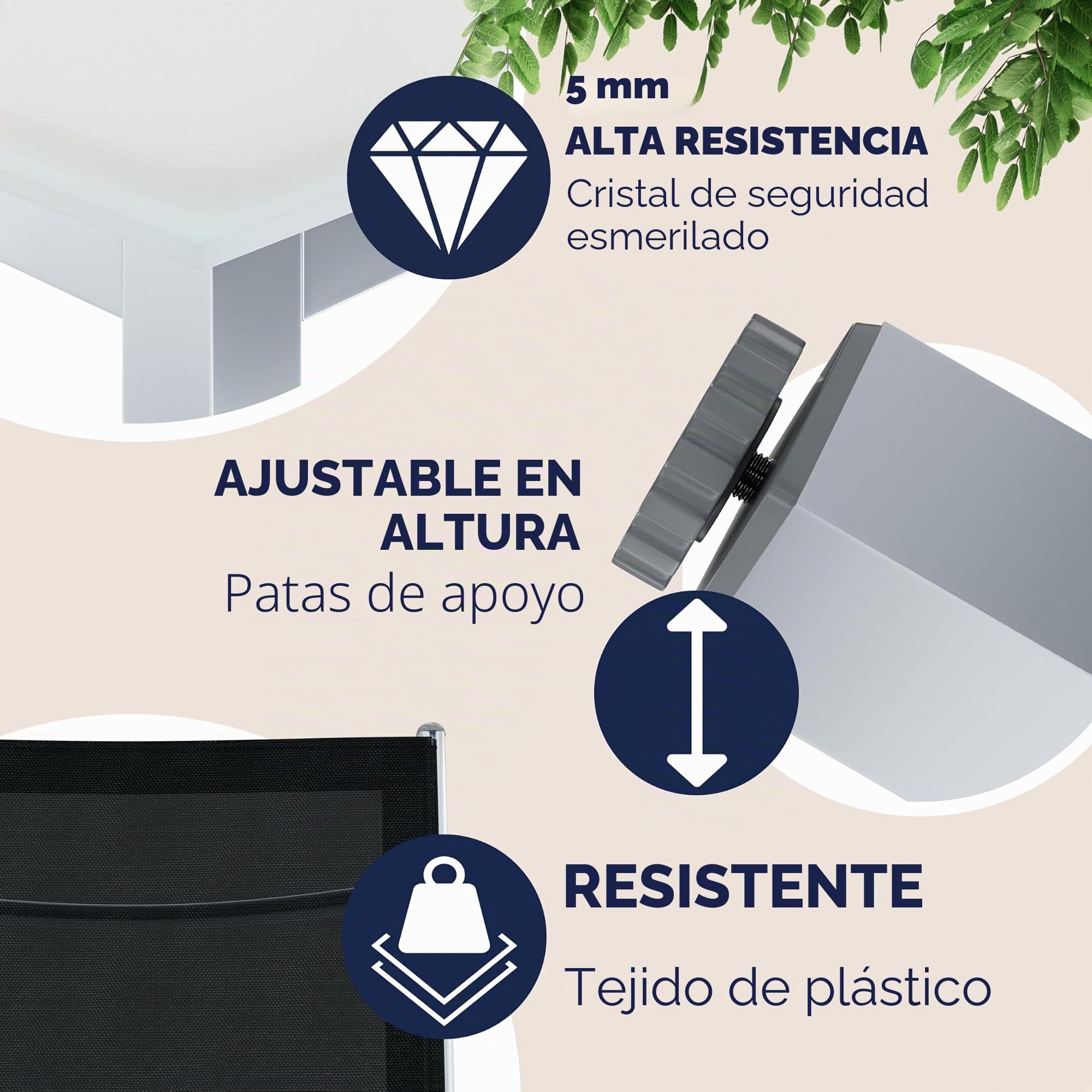 CASARIA Comedor de Jardín Bern 6+1 Aluminio 1 Mesa 150x90 y 6 Sillas Plegables 8 Posiciones Plata 7Pzs