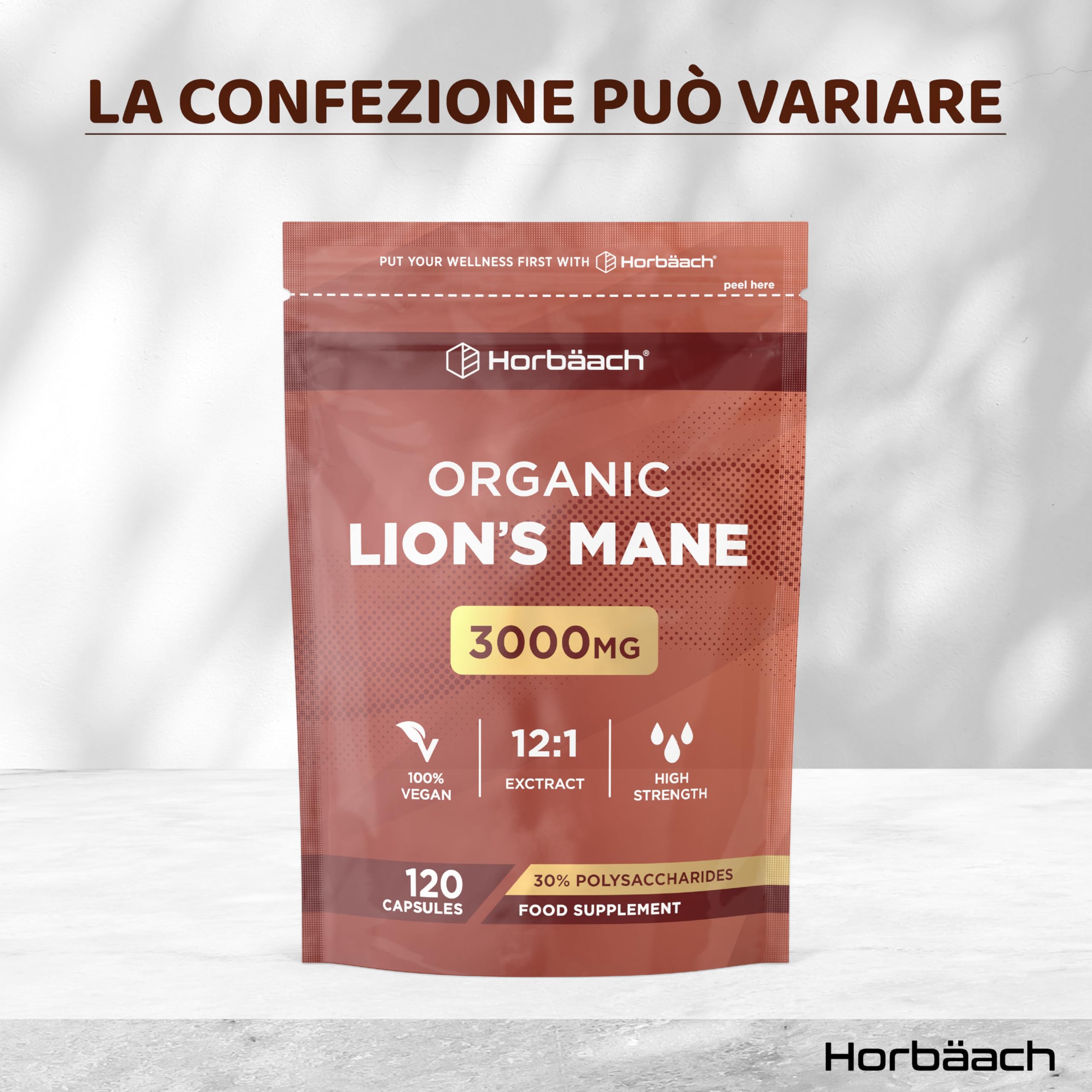 Lions Mane Bio 3000 mg | 120 Capsule Vegane | Hericium Erinaceus | Criniera di Leone Fungo Integratore | Estratto di Funghi ad Alto Dosaggio | Mushroom Supplement | Horbaach
