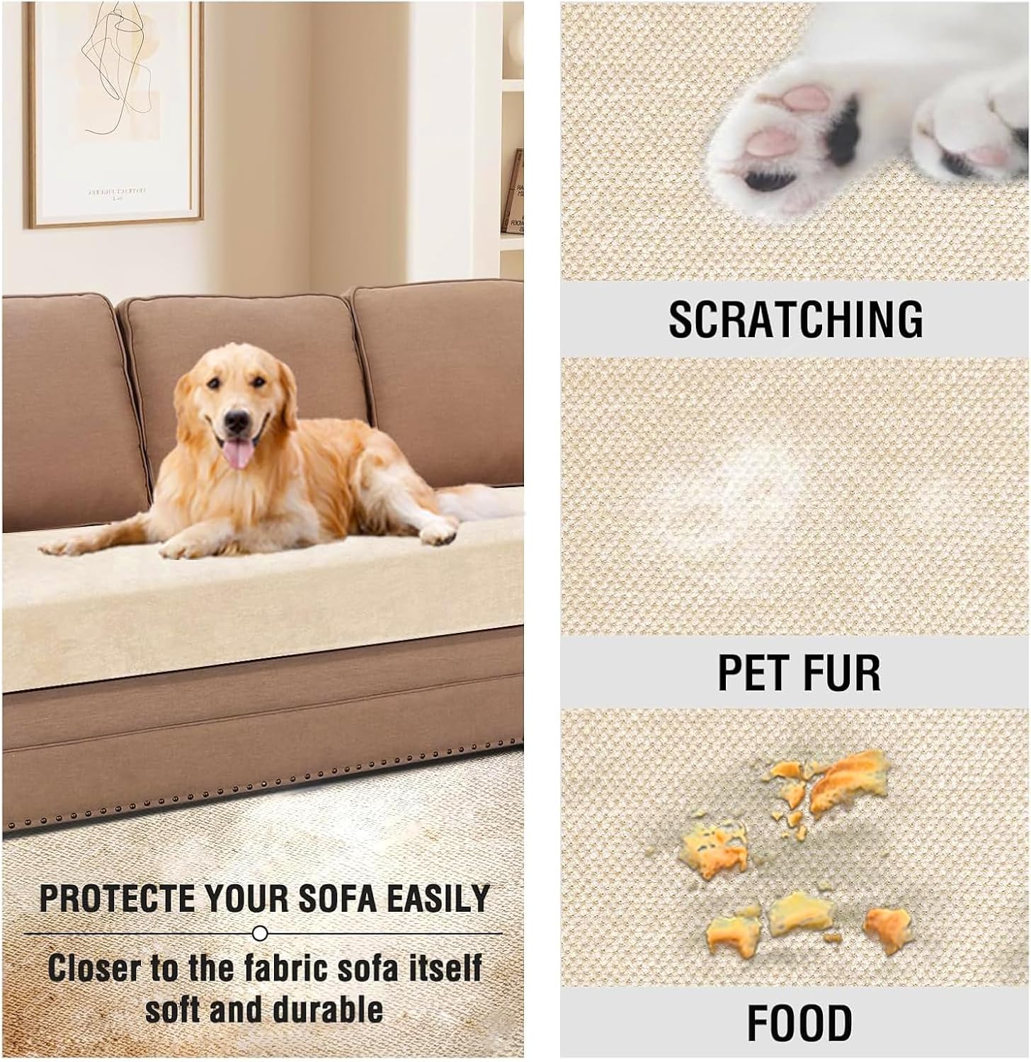 H.VERSAILTEX Stretch Mixed-Color Chenille Couch Cushion Cover Soft Sofa Covers Washable Thick Durable Cushion Covers for Couches and Sofas All Seasons Universal(3 Seater Sofa Cushion Cover,Cream)