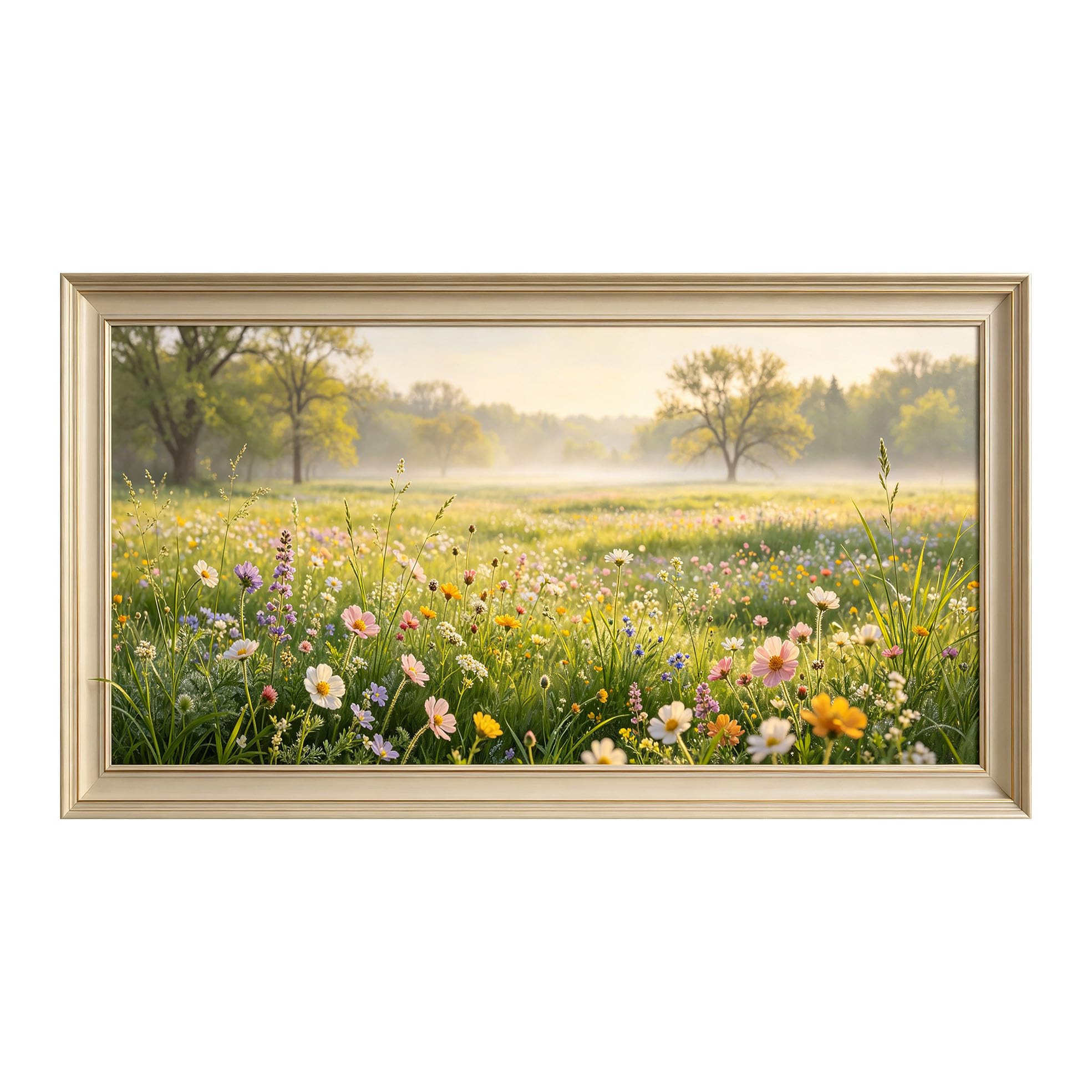 Yzpallescene 3D Framed Wall Art 50cm×100cm Meadow Floral Botanical Watercolor Panoramic Large Size SelfAdhesive Removable Wall Decor Prints Artwork for Living Room Bedroom Office