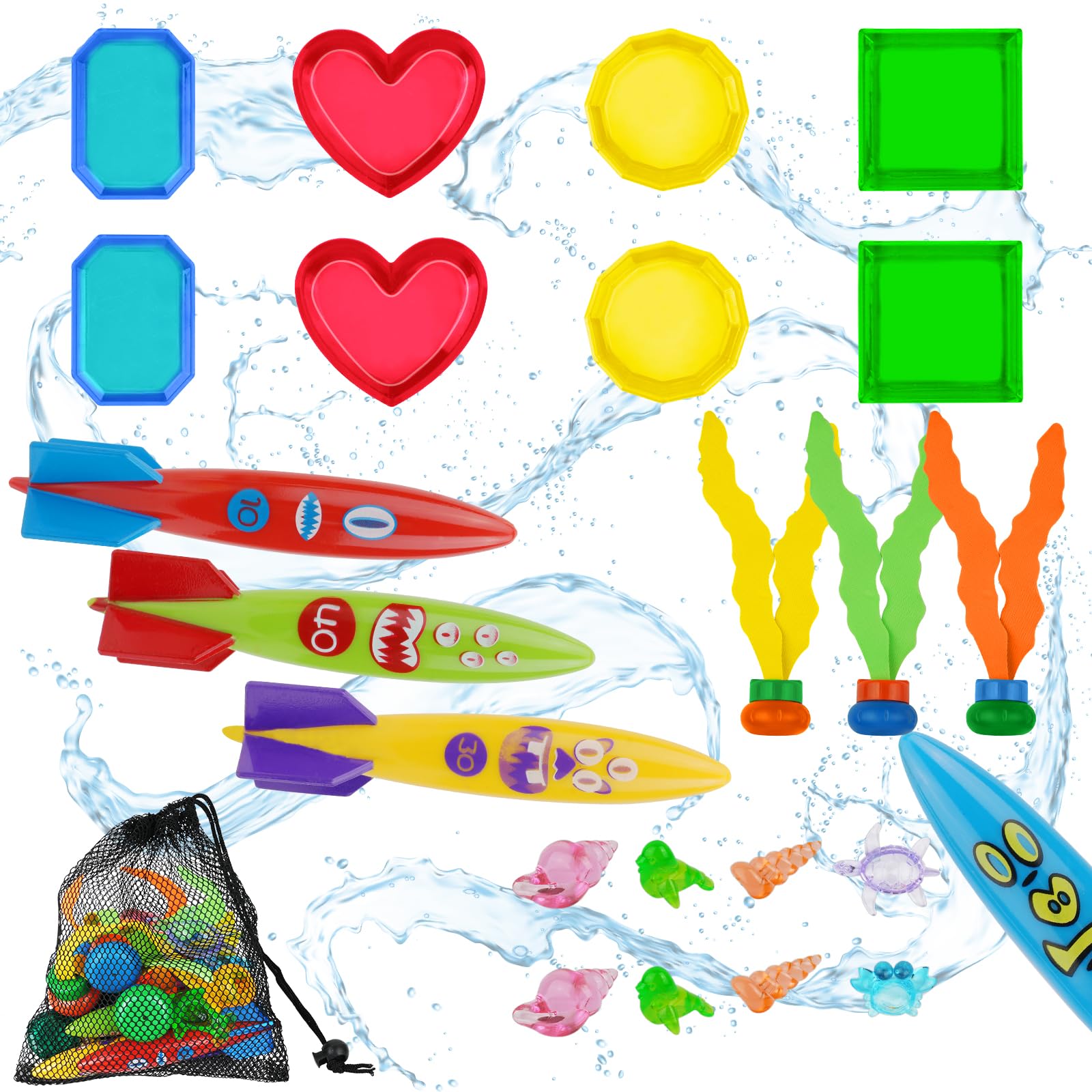 OSDUE 24PCS Juguetes de Buceo para Criaturas Submarinas, Juguetes de Buceo para Niños, Juegos de Juguetes de Buceo,Juegos Acuáticos,Juegos de Juguetes para Piscinas,Juguetes de Entrenamiento Submarino