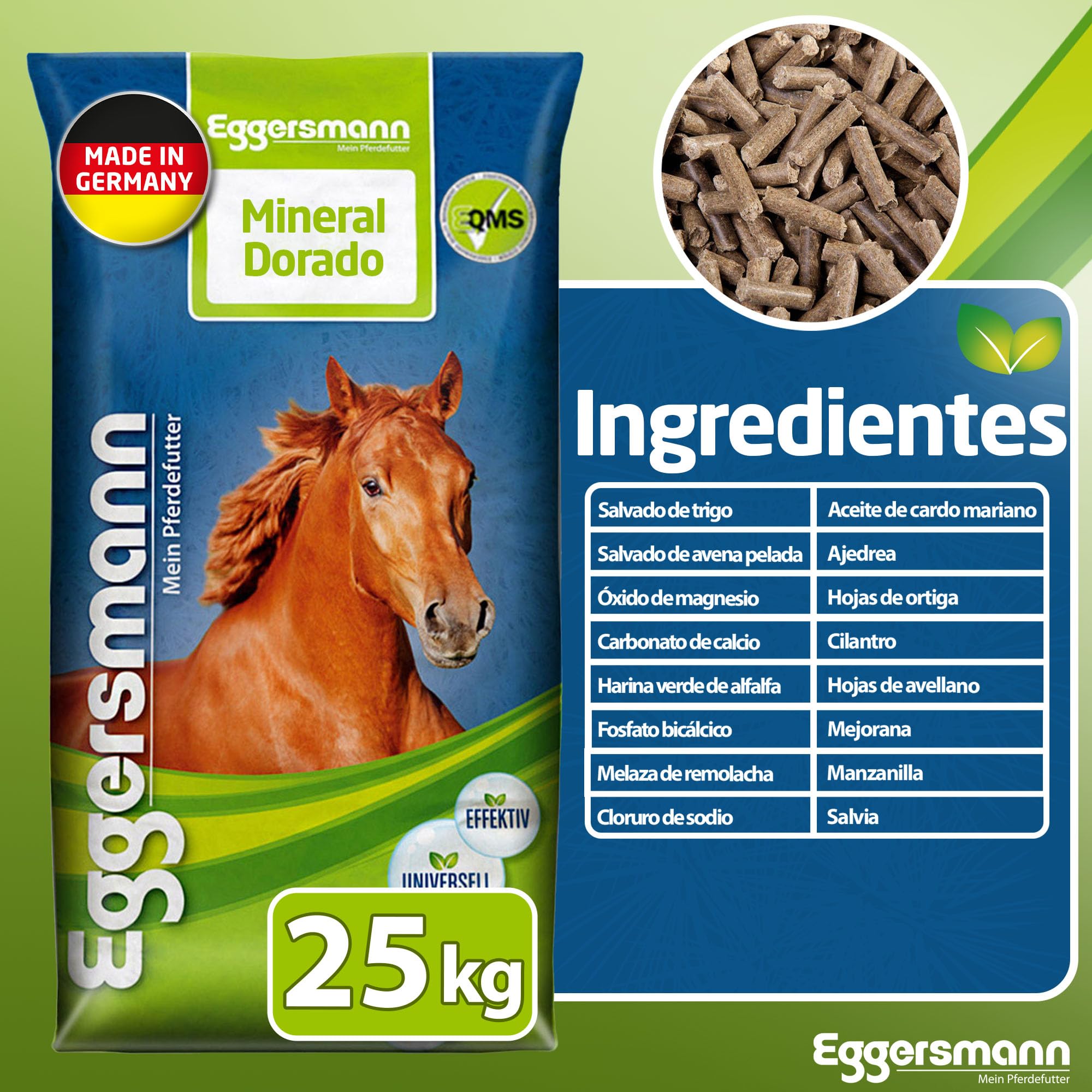 Eggersmann Golden Mineral - Pienso Mineral para Caballos y Ponis - Suplemento para una Dieta básica - 25 kg