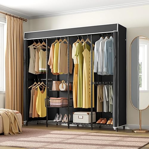 Miniatura 2 de VIPEK V40C Pro Coverd - Perchero de armario independiente para dormitorio, perchero negro resistente con cubierta de tela negra, estante de metal