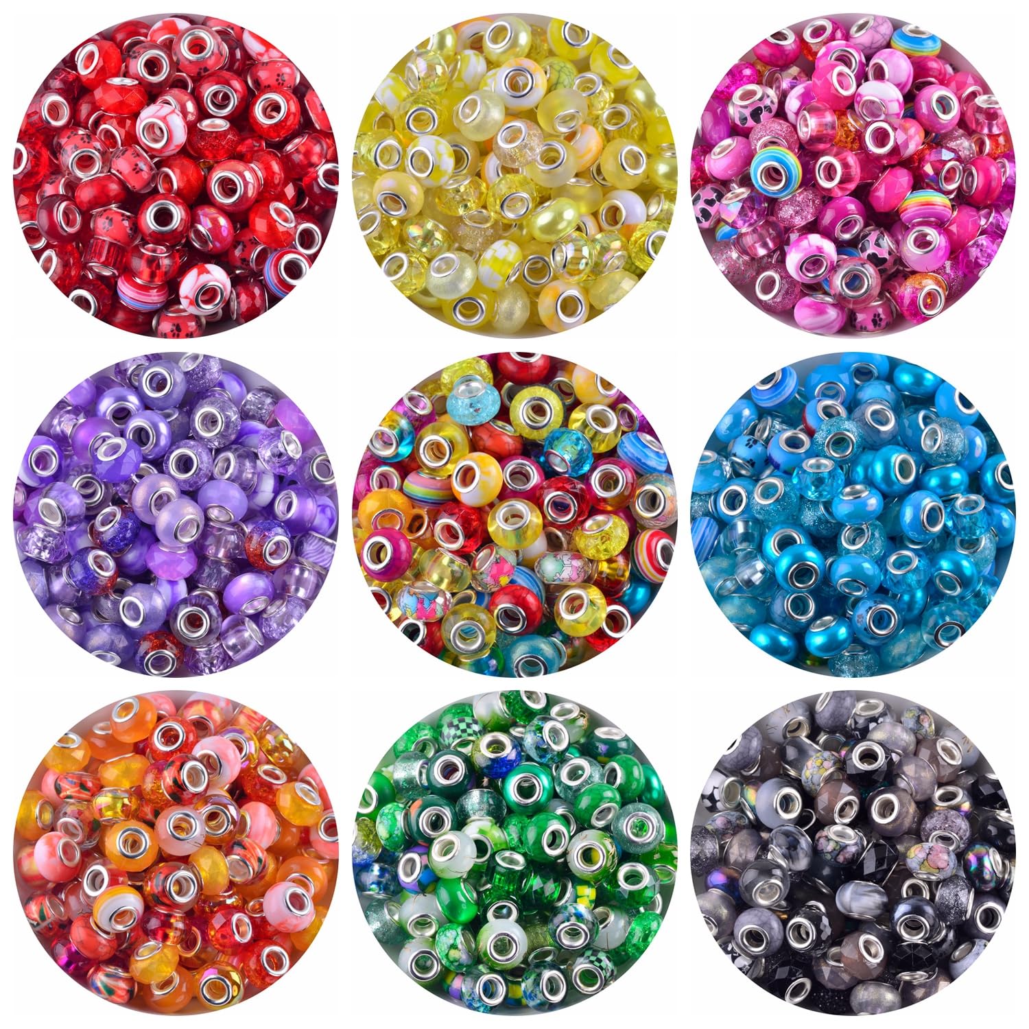 Cuentas de agujero grande para hacer joyas, 100 cuentas europeas de 15 mm para bolígrafos, cuentas espaciadoras de cristal de Murano para manualidades, decoración de estacas