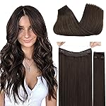 GOO GOO Wire Hair Extensions Human Hair, 2A Light Brown Natural 14inch 105g, Invisible Wire Hair Extensions with Transparent, Seamless Fish Line Hairpiece