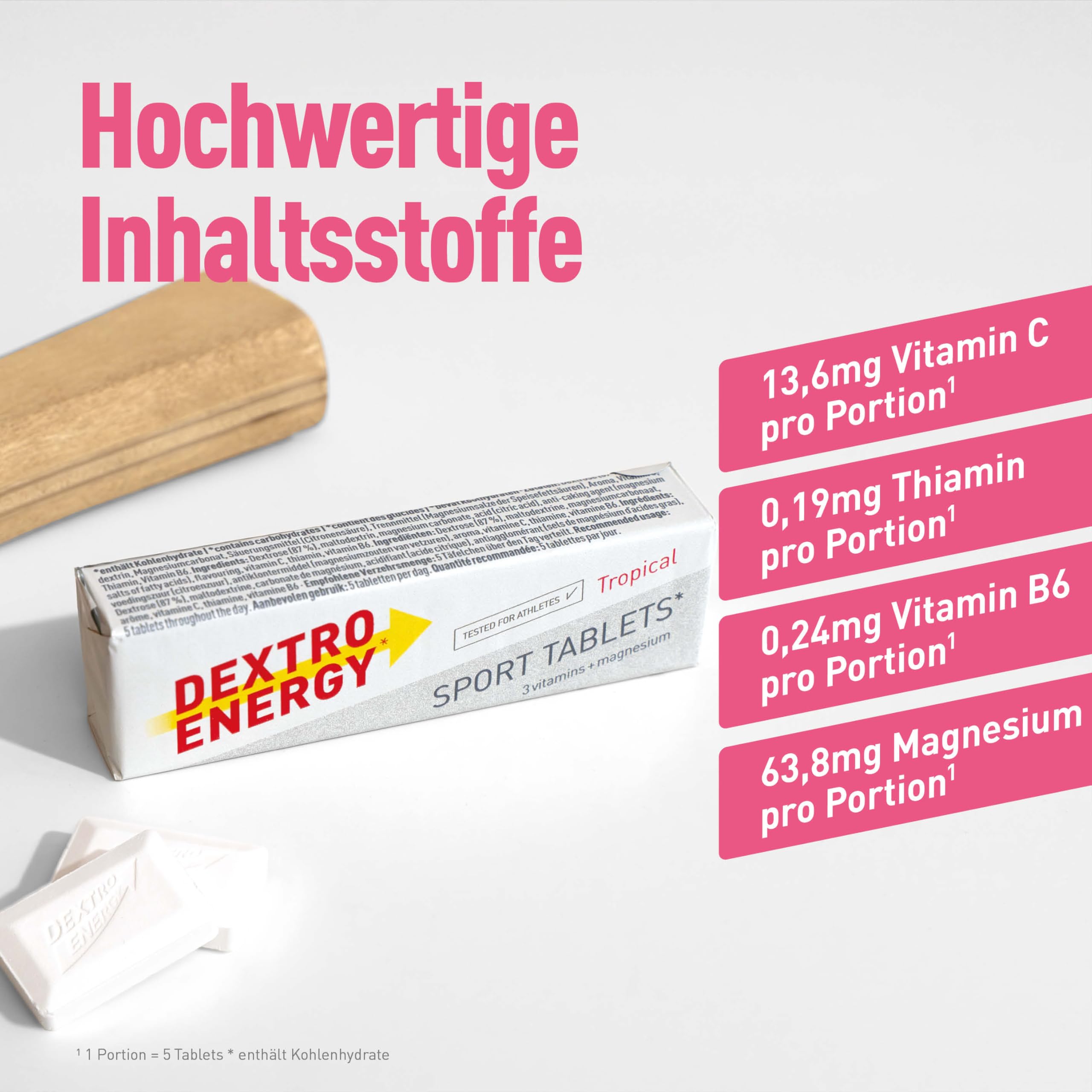 Dextro Energy Sport Tablets Tropical Flavour - 24x46g (24er Pack) - mit Zusatz von Magnesium und Vitamin B1, B6, C - Traubenzucker für dein Workout