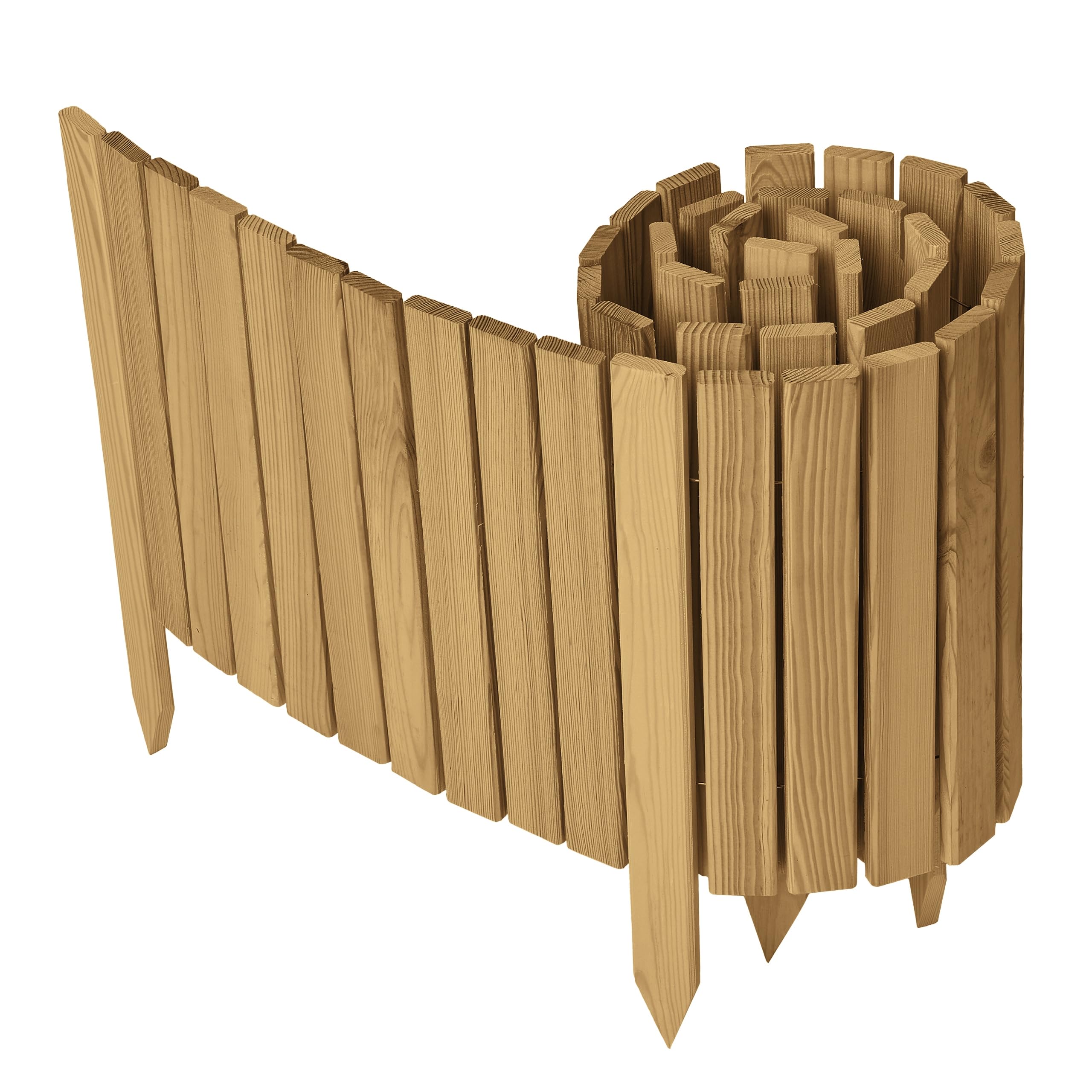 Garronda Beeteinfassung Holz Rollzaun Holzzaun 40 cm x 200 cm imprägniert Flexibler Rollborder Rasenkante Palisade Gartenzaun Umzäunung für Garten GD-0149, Hellbraun
