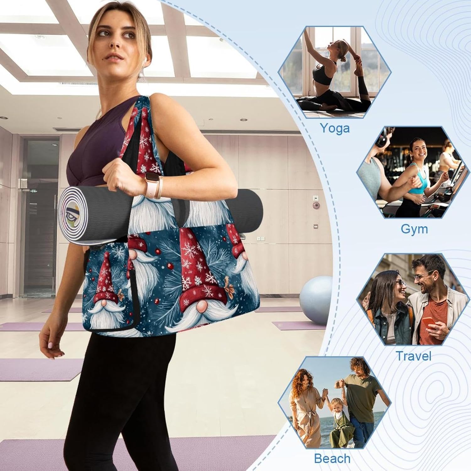 Gym Bag for Women, Christmas Capybaras Yoga Mat Bag with Shoe Compartment, Sport Yoga Gym Bag with Yoga Strap, Carryall Yoga Tote Bag