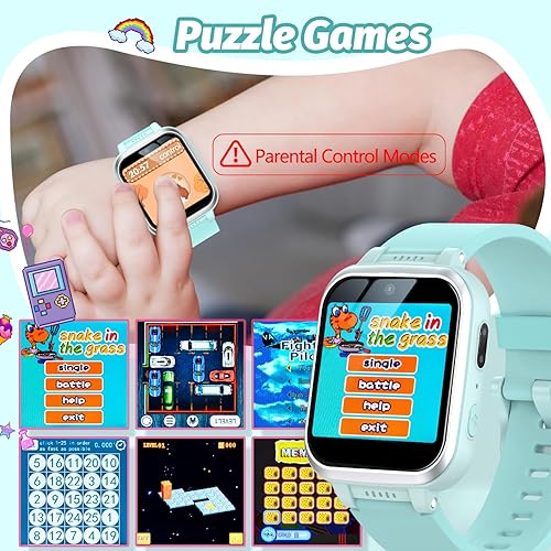 Miniatura 4 de meoonley Reloj inteligente para niños con juegos de rompecabezas, pantalla táctil HD, cámara de video, reproductor de música, podómetro, reloj