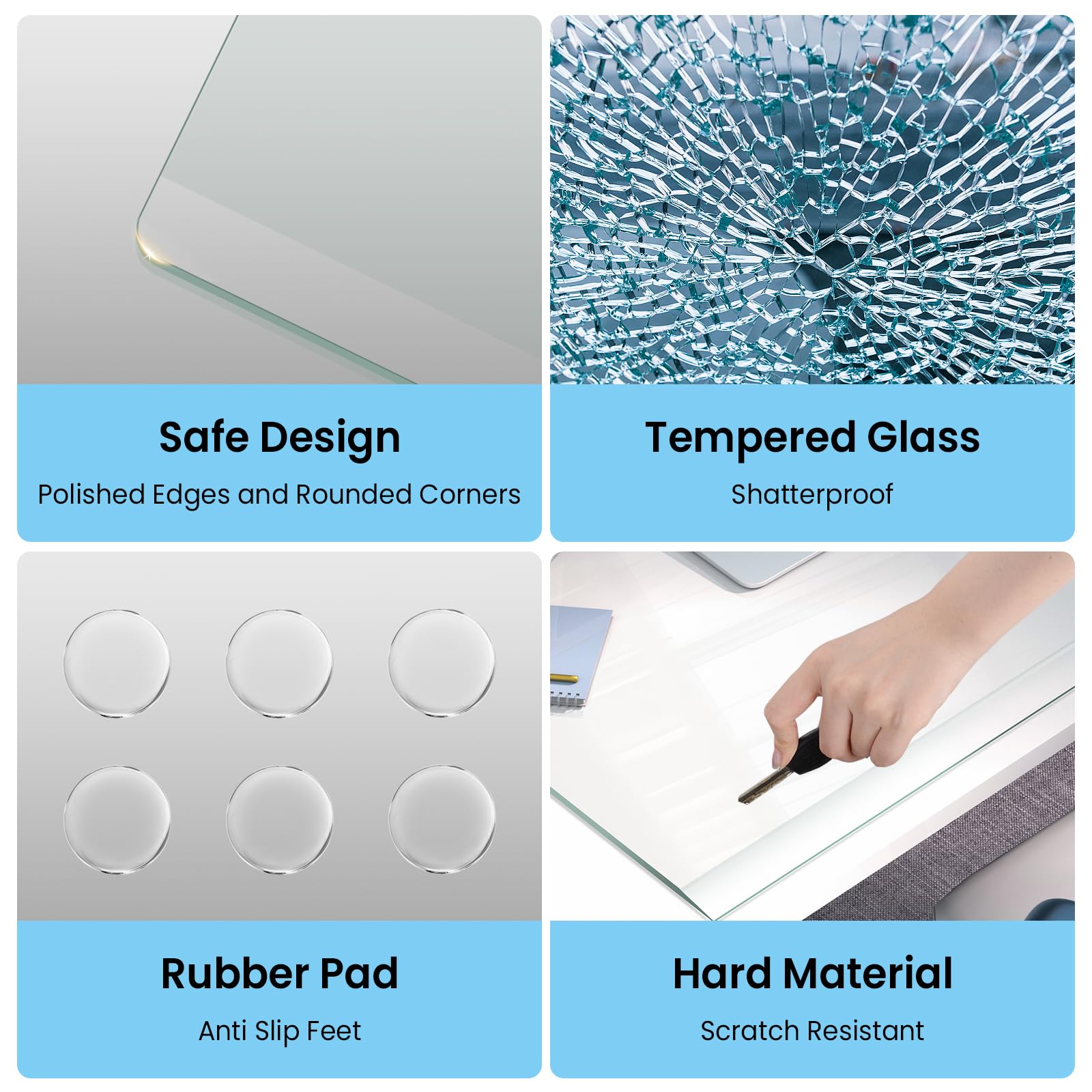 Schreibtischunterlage aus gehärtetem Glas mit abgeschrägten Kanten, 81,3 x 50,8 cm, transparente Schreibtischunterlage für Tastatur und Computer-Monitor, Glas-Schreibtischunterlage für den