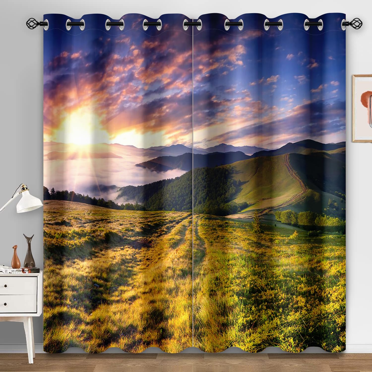 Rideau Occultant Thermiques Nuage Vert Violet Rideaux Occultant Polyester Rideau Thermique Isolant Anti Froid Lavable Rideaux Salon Rideau Chambre Rideau Occultant 2x110x215 cm