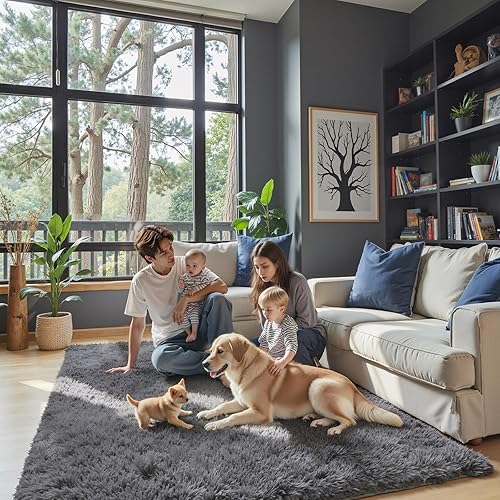 Miniatura 61 de Tapetes para sala de 6 x 9, tapetes de pelo largo grandes y suaves, tapete de área afelpado para dormitorio, decoración estética del hogar para Gris