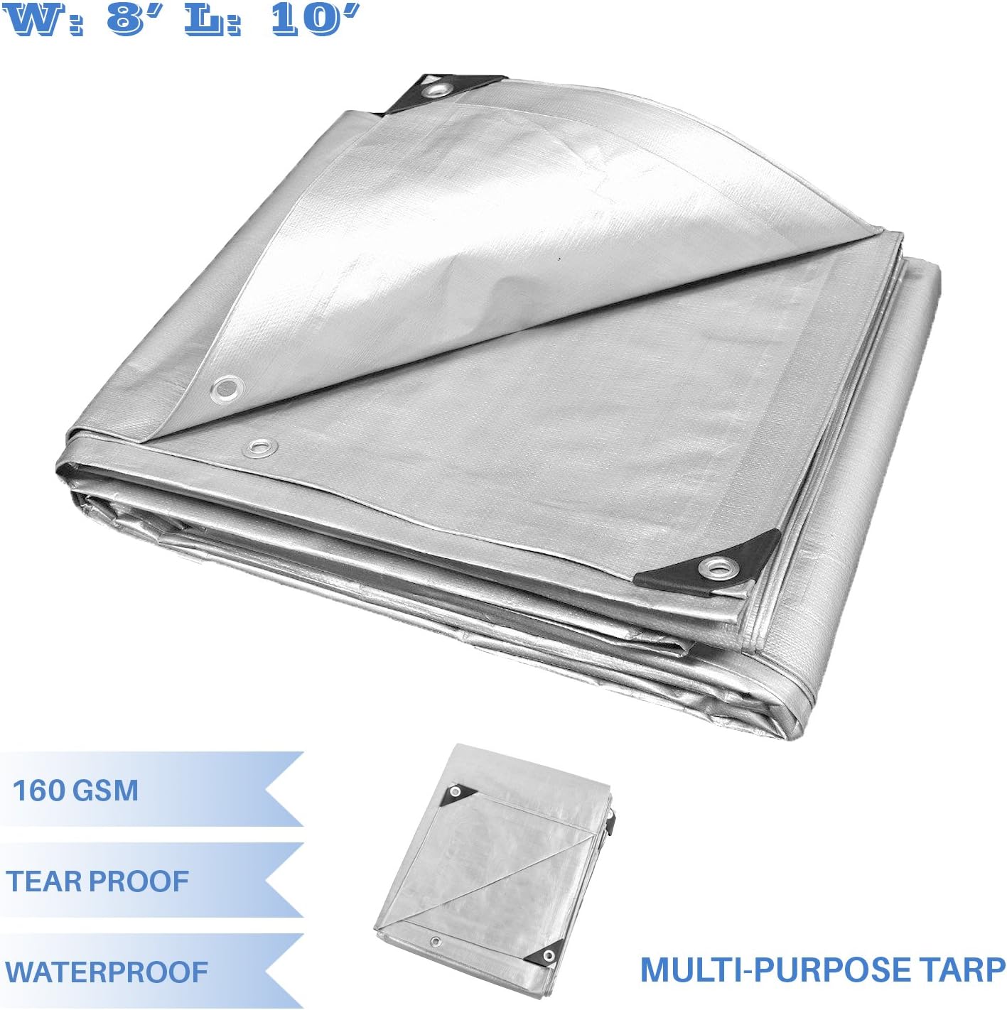 Cheapest 🛒 E&K Sunrise 8' x 10' Finished Size General Multi-Purpose Tarpaulin 10-mil Poly Tarp - Silver