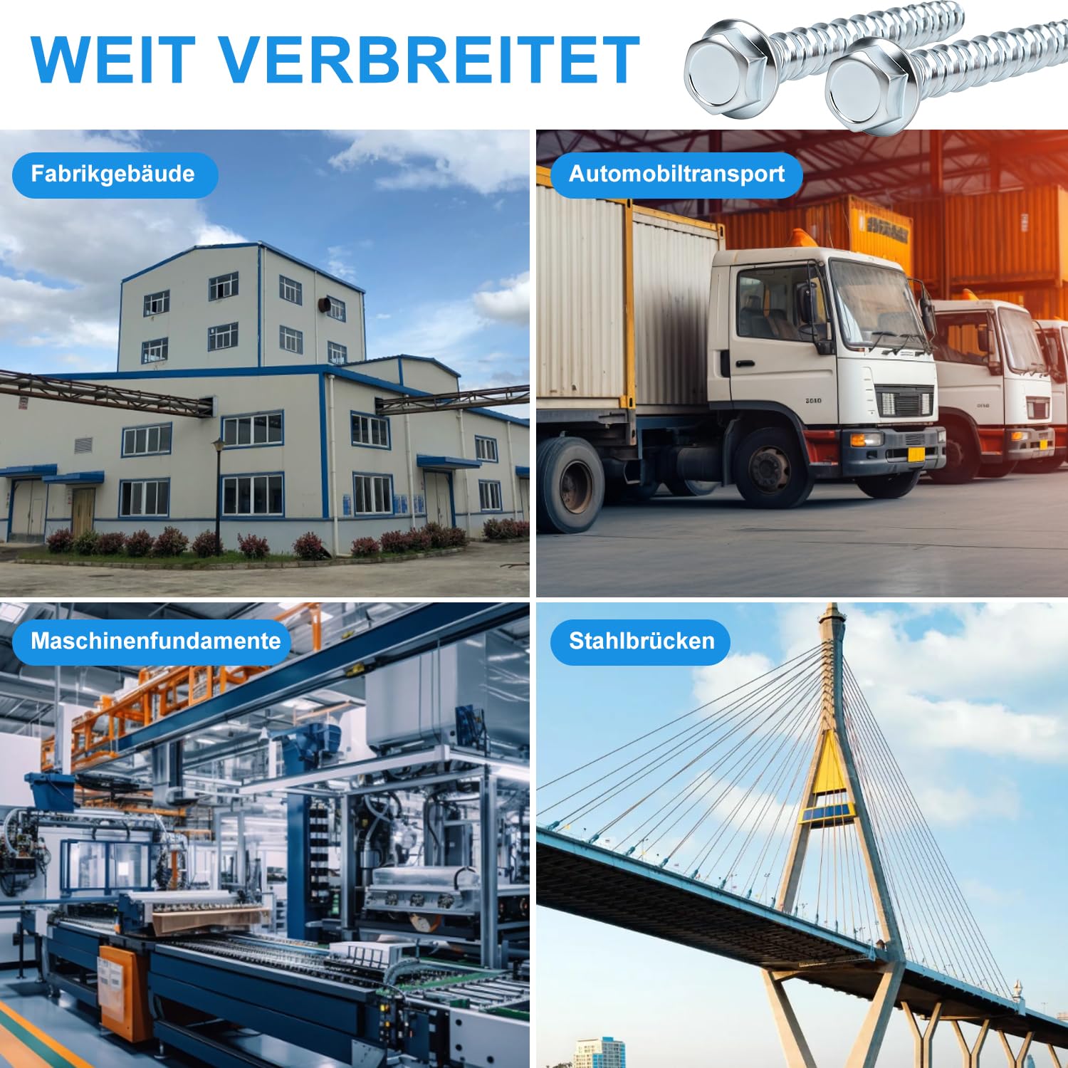 Wkręty do betonu bez kołków M8 x 80, 20 szt., śruba do betonu, łeb sześciokątny, ocynkowana, z tarczą, śruby do muru z łbem sześciokątnym, klucz nasadowy do murów, betonu, murów ceglanych