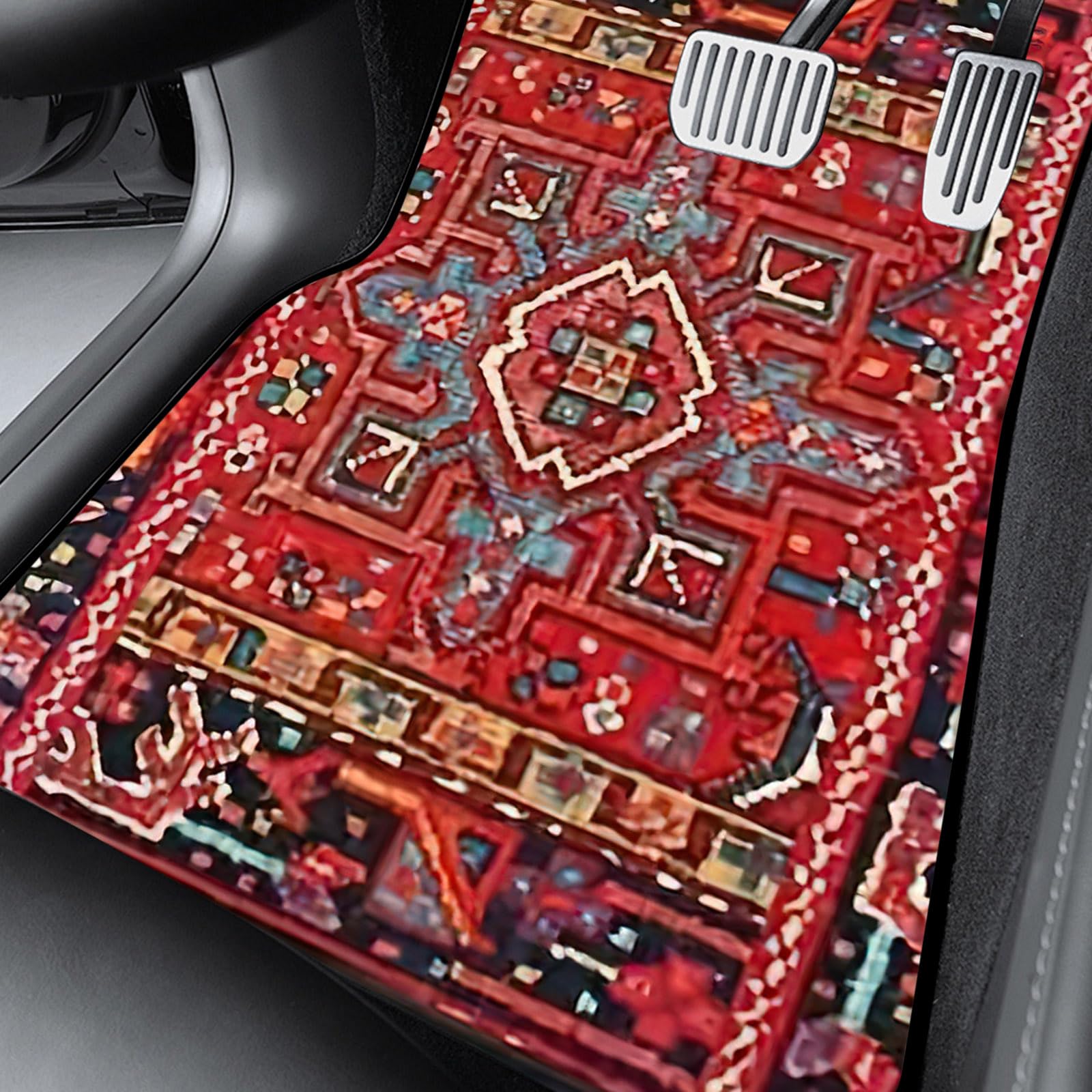 Car Floor Mats Non-Slip Automotive Floor Mats All-Weather Front Rear Car Floor Foot Mat Sets of 4 Pieces Foot Mats Rugs Carpet for Car Trucks SUV Sedans (Red)