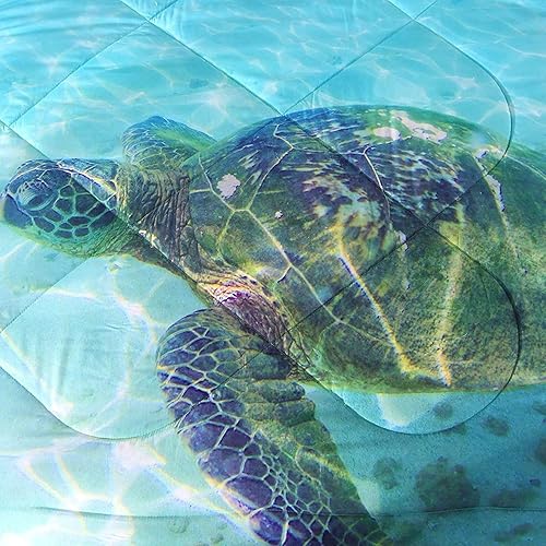 Miniatura 7 de ENCOFT Juego de edredón de tortuga para niños, juego de ropa de cama matrimonial para niñas y niños, juego de ropa de cama de 3 piezas, color azul