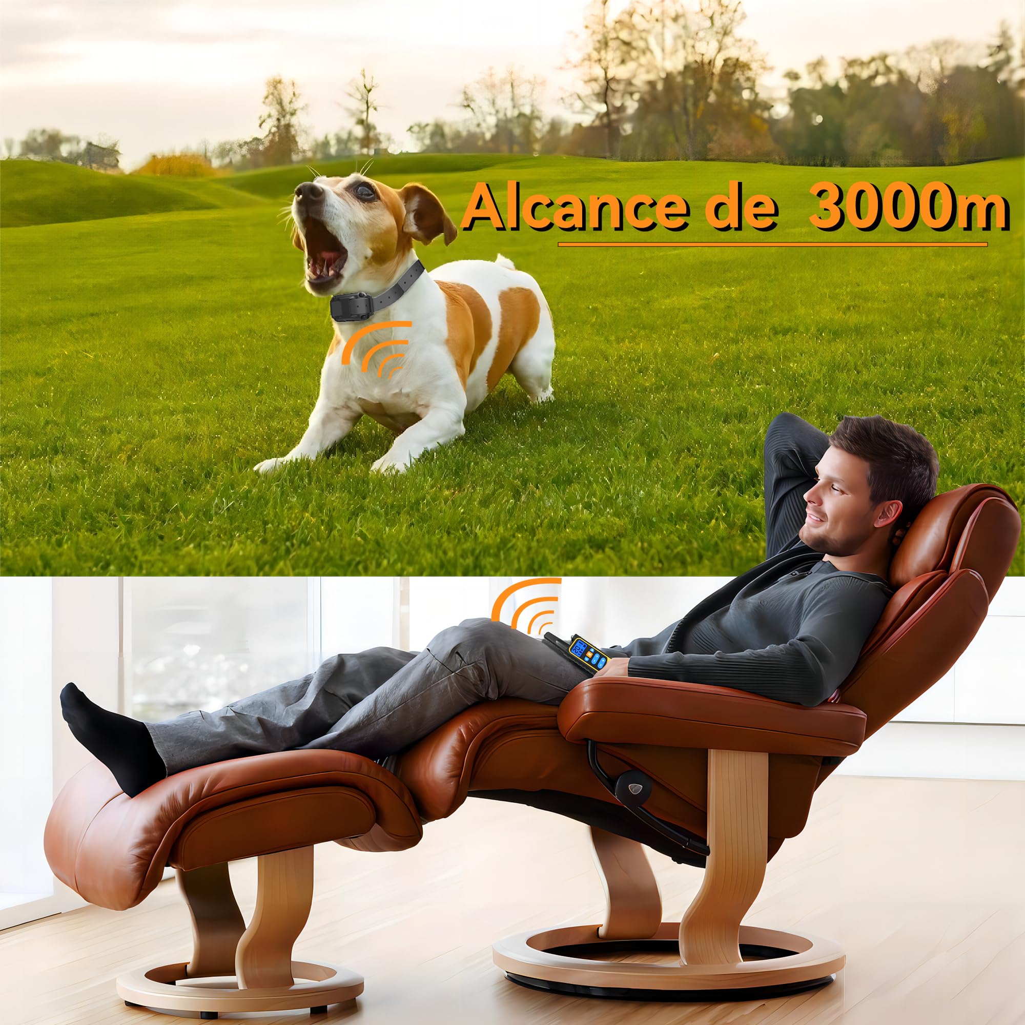 Meloive Collar de Adiestramiento para Perros Recargable,Alcance de 3000 Metros con Bloqueo de Seguridad,Modos de Pitido,Luz LED,Vibración y Fuerte Vibración,100% Impermeable