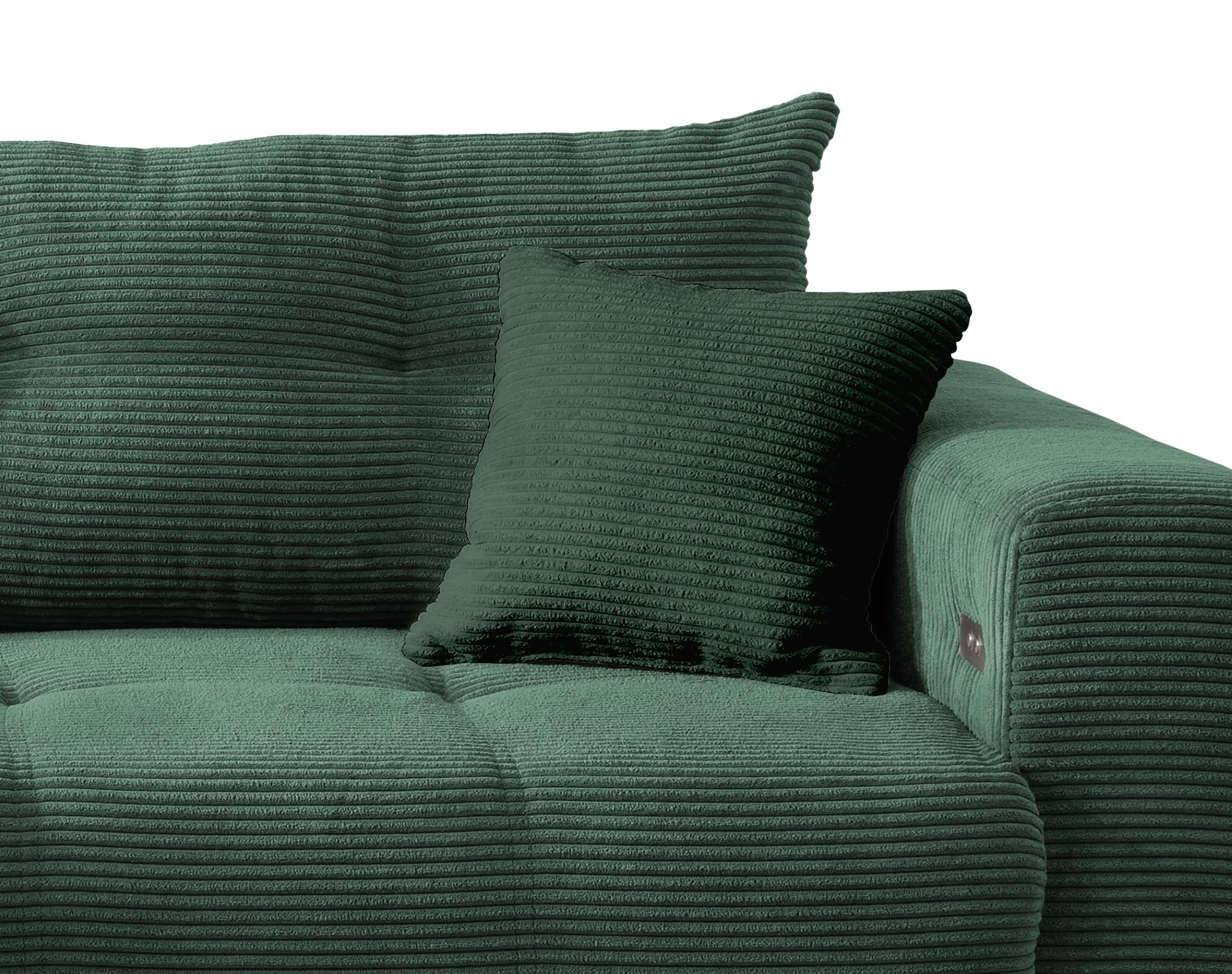 möbelando freiraum Sofa Renard – Moderne Polsterecke mit elektrischer Sitztiefenverstellung, 177 cm, Cord Moosgrün, inkl. 2 Kissen, Liegefläche 200x93 cm