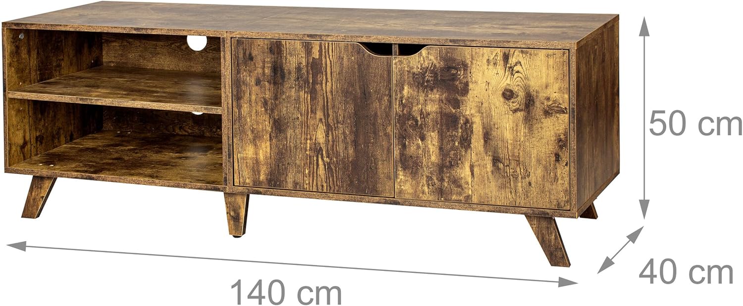 Relaxdays TV Lowboard, 6 Compartments, TV Cabinet up to 60 Inches, H x W x D: 50 x 140 x 40 cm, TV Stand with Cable Management Brown