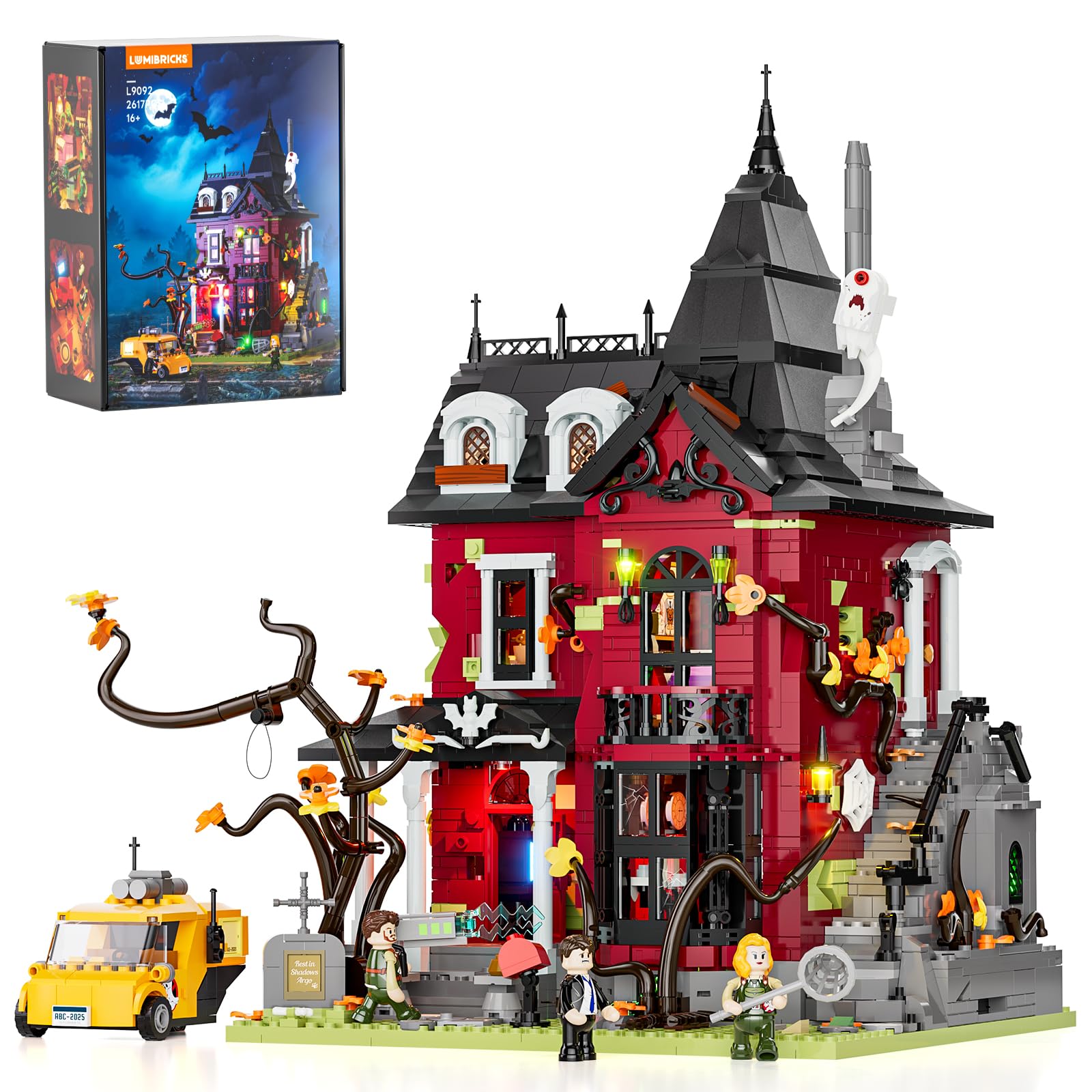 Lumibricks Midnight Haunted Mansion Building Set with Light -2617PCS,Gift for Christmas, Horror Village Town Architecture, L9092