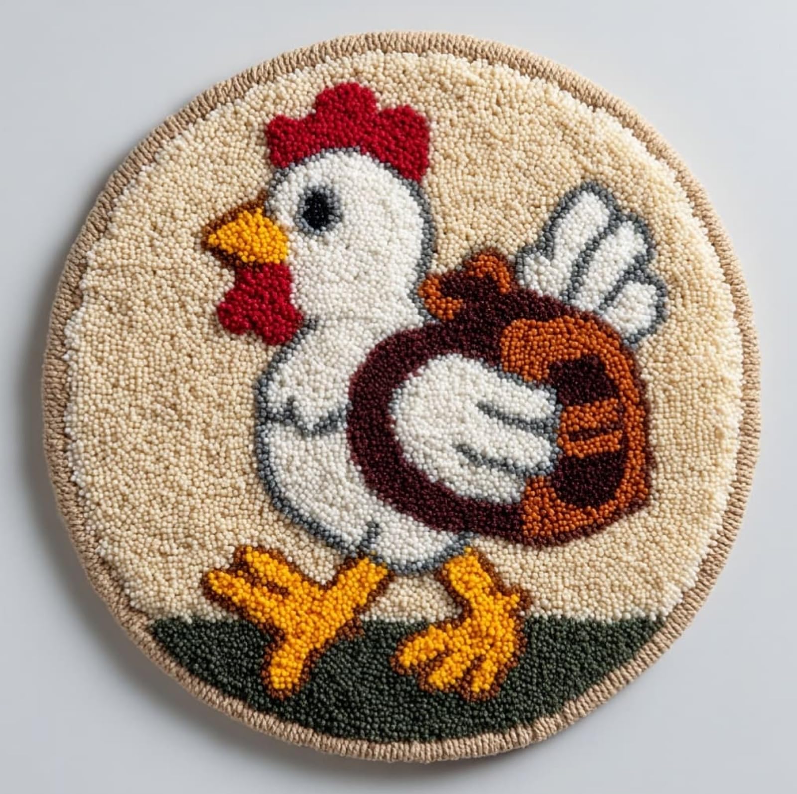 WallustrioaW Latch Hook Kits for Adults,Chicken with a Schoolbag,Rug Making Kit DIY Craft Latch Hook Rug Set Tapestry Cushion Pre-Printed Patterns,50x50cm