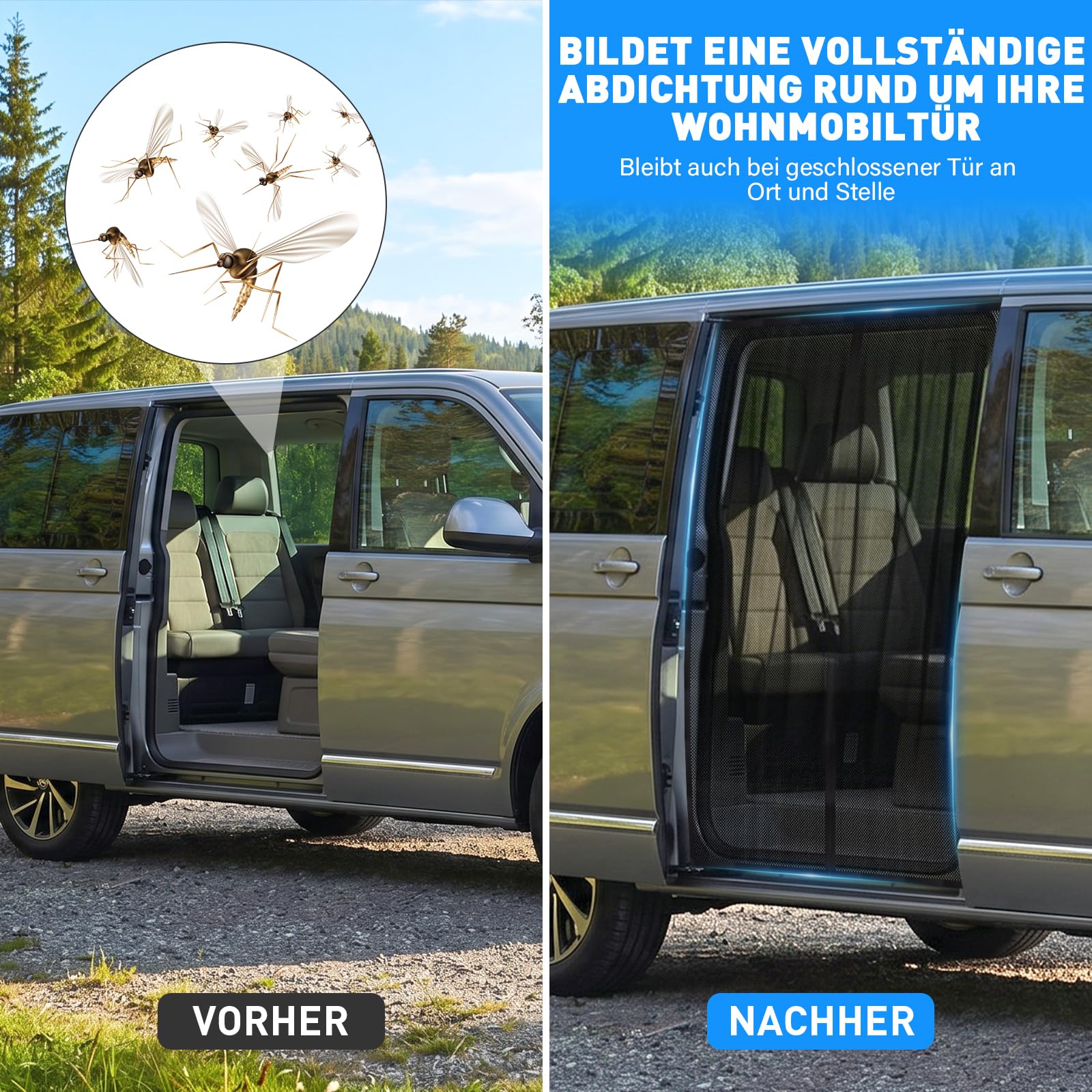 Moskitonetz Magnetisch für VW T5 T6 Schiebetür Fliegengitter Magnet Insektenschutz Schiebetür Car Mosquito Net Auto Accessoires Camping Zubehör Glamping, 148x115cm