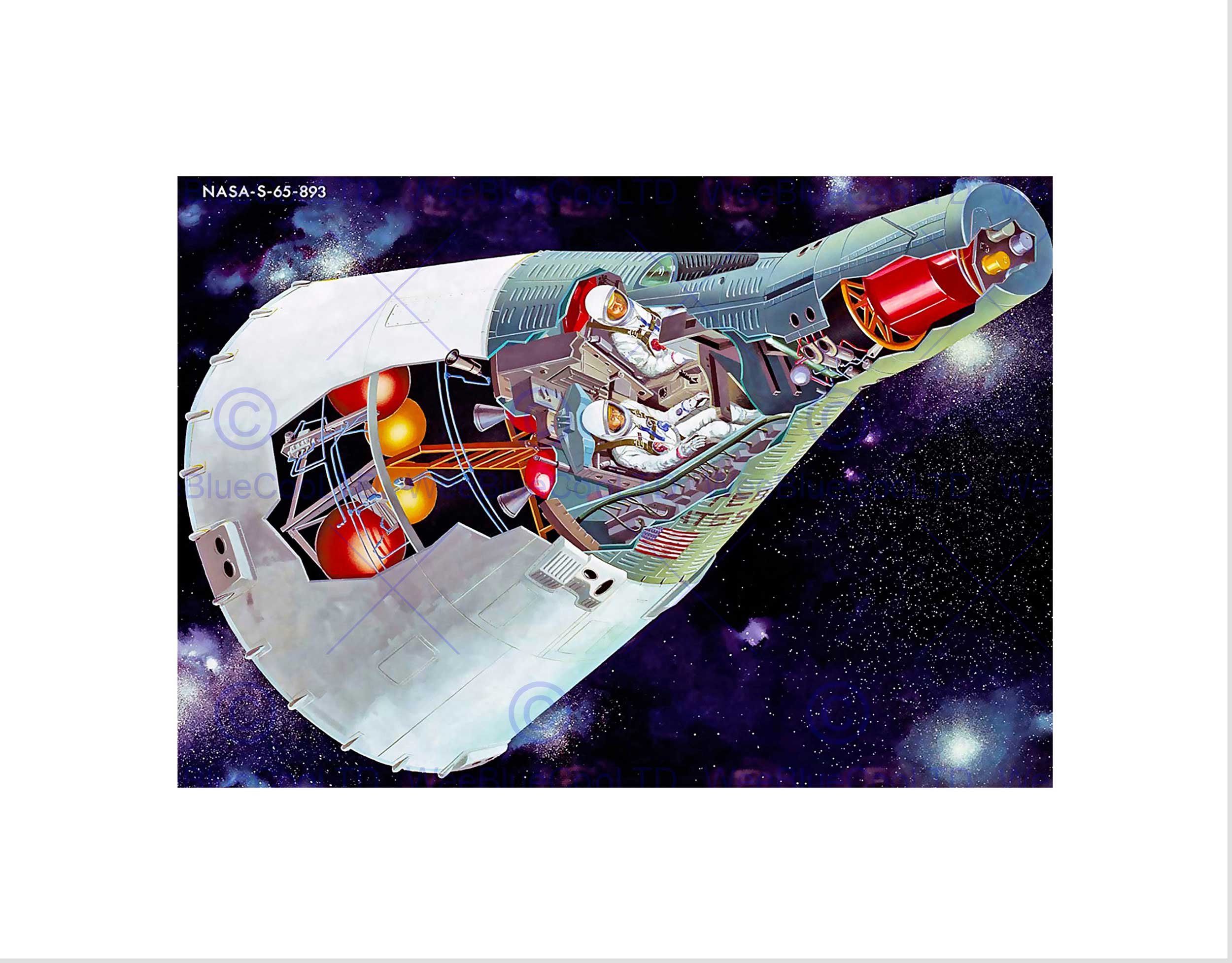 Wee Blue Coo DRAWING NASA 1965 PROJECT GEMINI NEW BLACK FRAMED ART PRINT PICTURE B12X10676