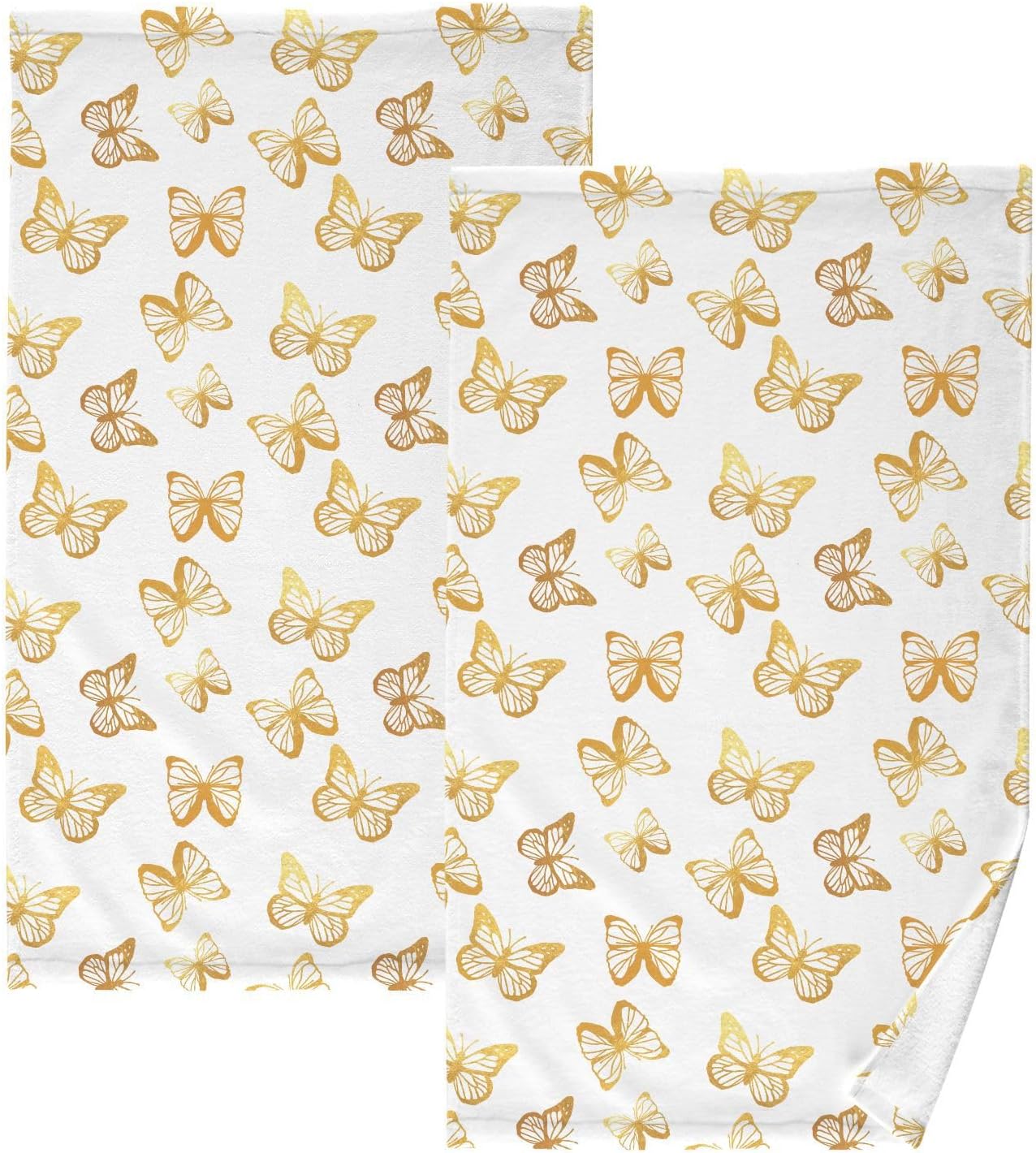 Cotton Hand Towels of Set 2 Butterfly Gold Yellow Absorbent Soft Decorative Towels for Bathroom Guest Gym Hotel Travel 16x28 in Towel