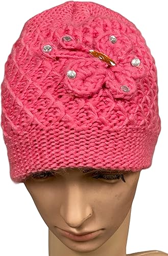 Miniatura 4 de Petal Cliff 2 unidades gorro de ganchillo de punto de lana para mujer con flor para protección contra clima frío talla única