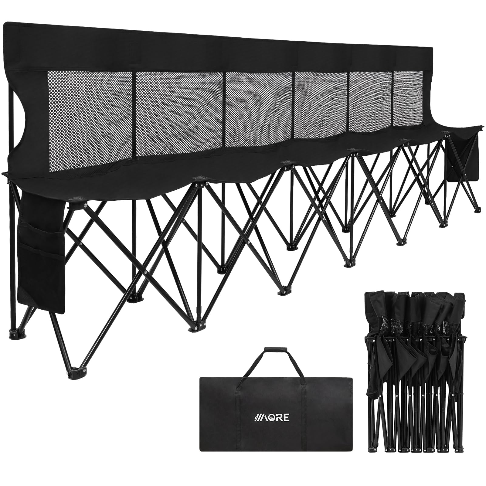 View 1 of 1MORE Portable Folding Team Bench, 6 Seats, Black