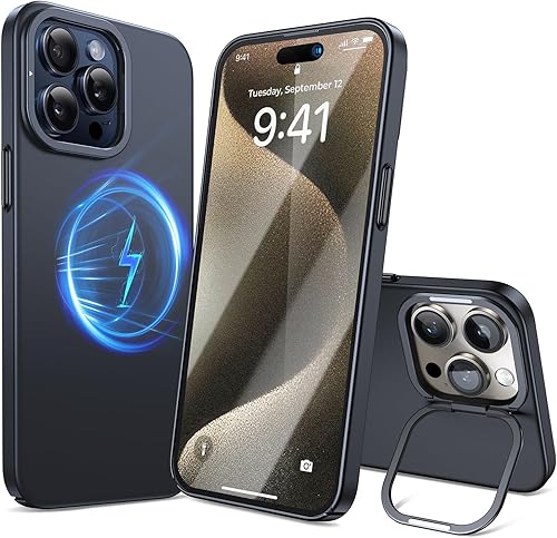 Funda magnética delgada e invisible para iPhone 15 Pro Max, apta para MagSafe, protector de cámara también un soporte para películastrabajo, funda