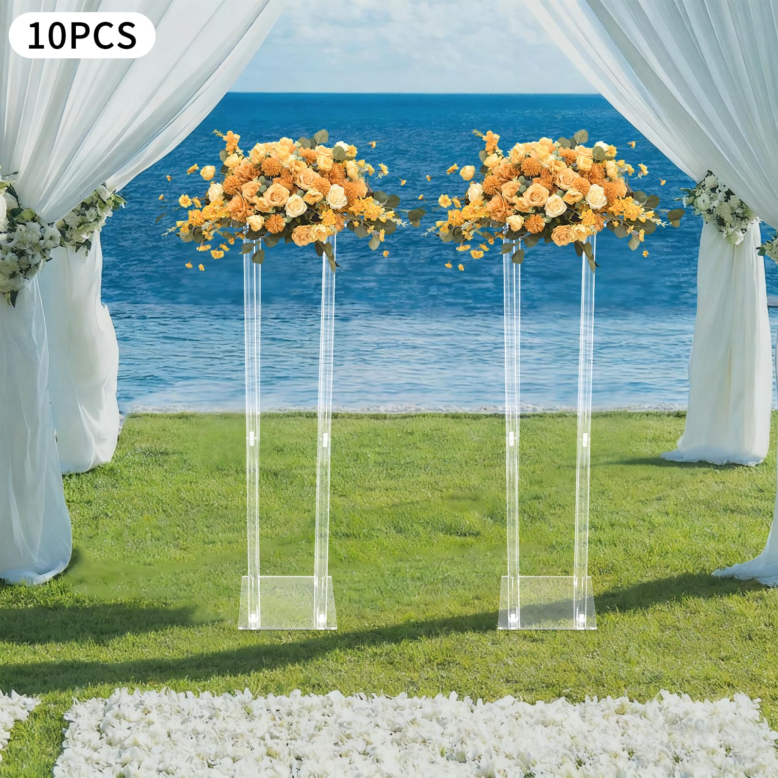Blumenständer Hochzeit 10 Stück Acryl 80 cm Transparent 20 x 20 cm | Ca. 5 kg Traglast je Stand, Pflanzenhocker Pflanzenständer für Dekoration von Bars Hotels Cafés Partys