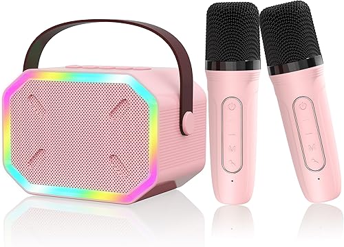 Mini juguete de máquina de micrófono de karaoke, altavoz Bluetooth portátil con 2 micrófonos inalámbricos para niñas, juguetes de reproductor de