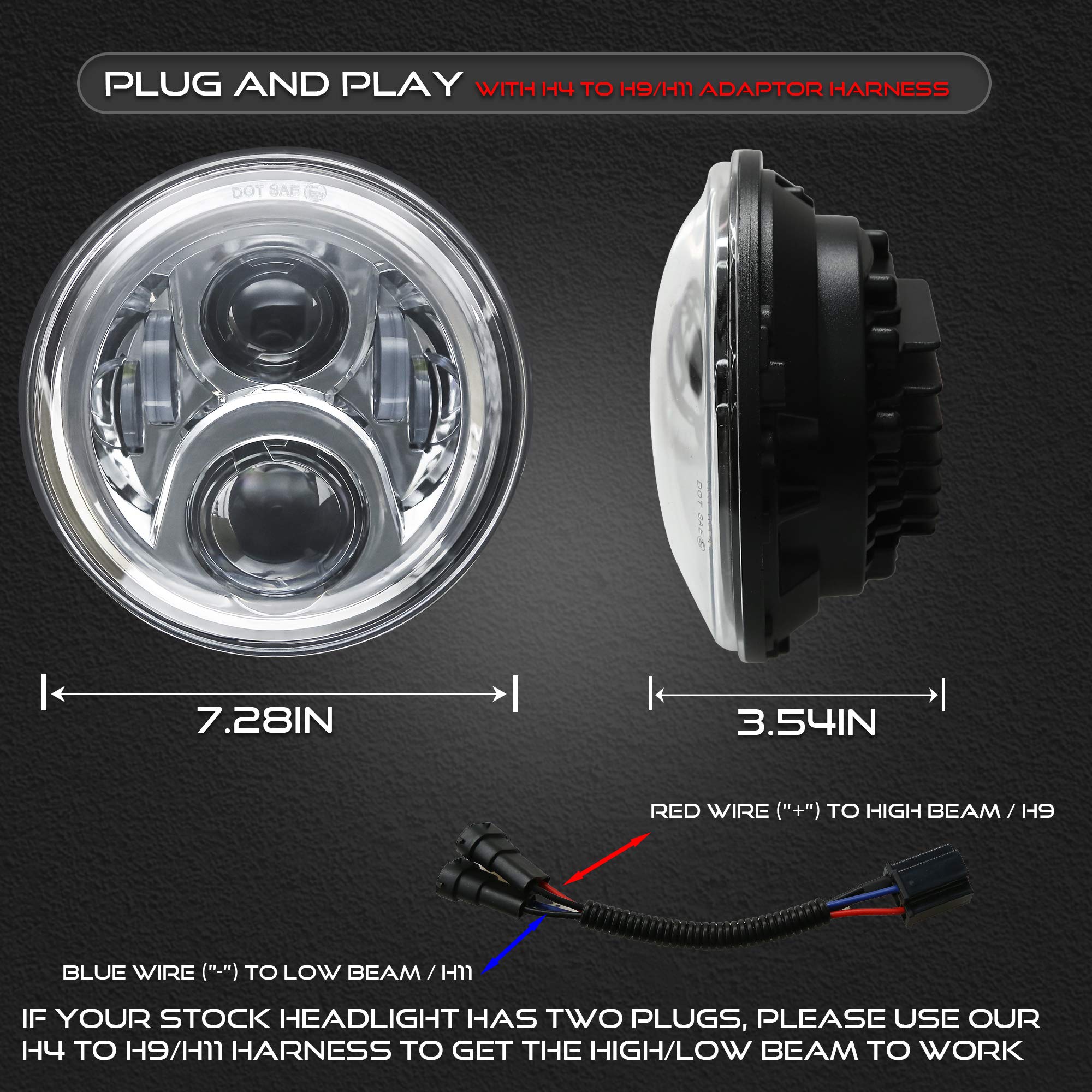 Buy VZ4X4 7 inch LED Headlight with 4 1/2 Passing Lamp Fog Lights Kit