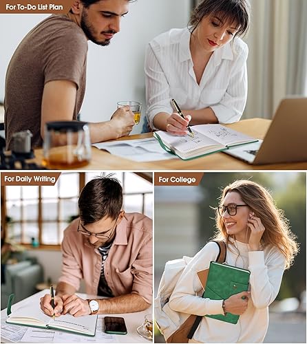 Miniatura 7 de vfaejll Cuaderno de cuero rayado A5 para hombres y mujeres, 5.9" X 8.4" Cuaderno de diario personalizado de tapa dura con bolígrafo, 200 páginas de