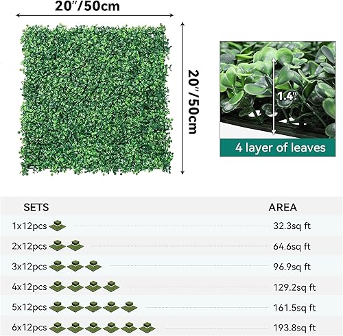 Miniatura 4 de YITAHOME 24 paneles de pared de césped artificial de 20 x 20 pulgadas, paneles de pared de seto de boj de césped artificial, valla de privacidad con