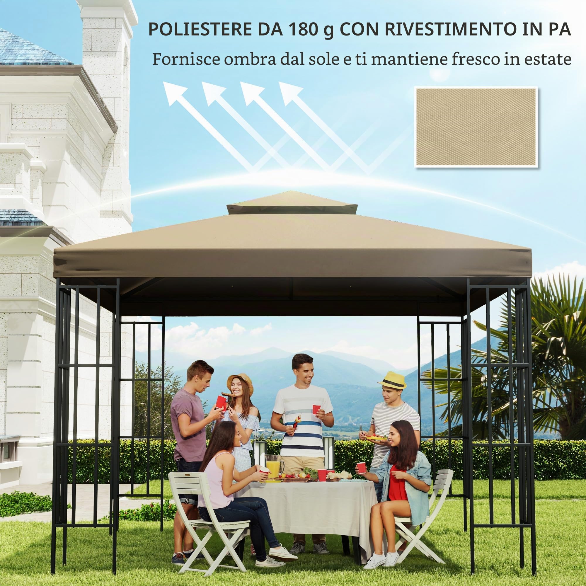 Outsunny Tetto di ricambio per gazebo da giardino, telo di ricambio per gazebo gazebo tenda 3 x 3 m, colore: Beige