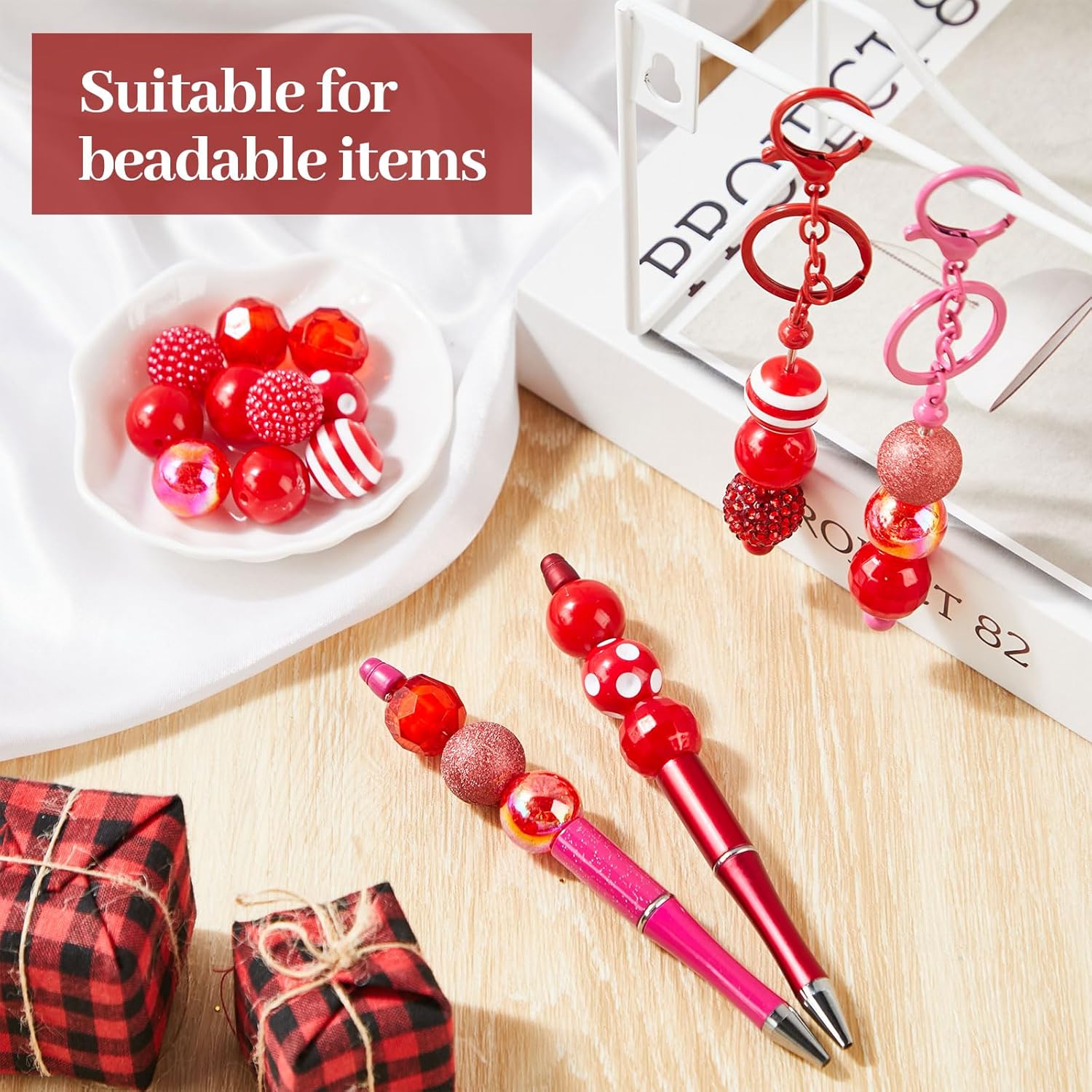 20 Pcs Chunky Bubblegum Beads 20mm Focal Pen Large Rhinestone Pearl Beads for DIY Beadable Pen School Jewelry Making Keychain Craft Making(Red) - Image 6