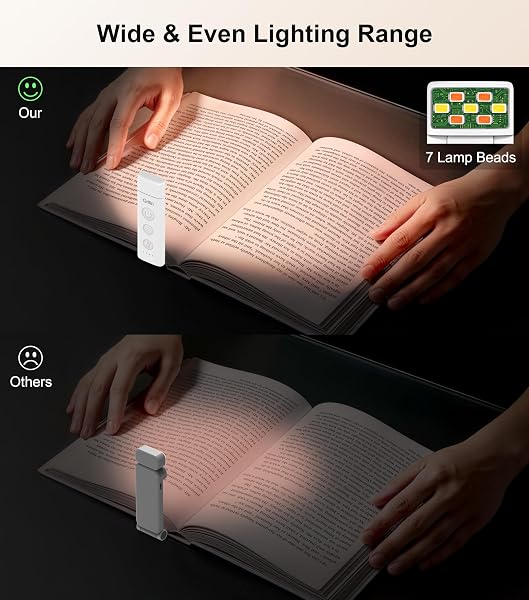 Gritin Book Light Rechargeable, Reading Light Lamp Clip on Books, 3 Eye-Protecting Modes (Mixed/White/Amber), 5 Brightness & Stepless Dimming, Long Battery Life, Flexible Reading Lamp for Readers - 5