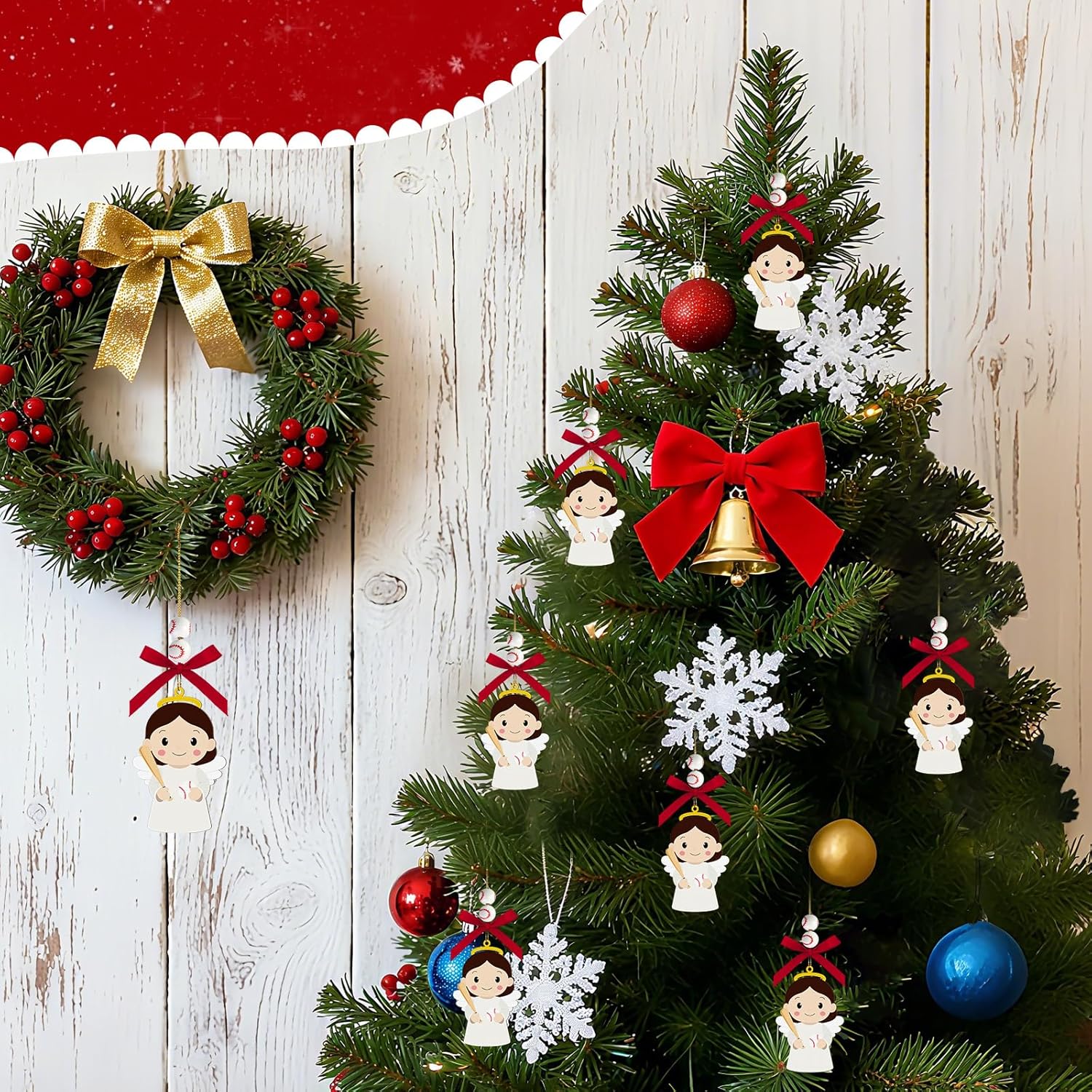 Baseball Angel Easter Ornaments Wooden Hanging Angel Ornament Sport Ball Xmas Tree Decorations for Home Crafts Baseball Lovers Sport Players Fans Family Holiday Party Supplies - Image 6